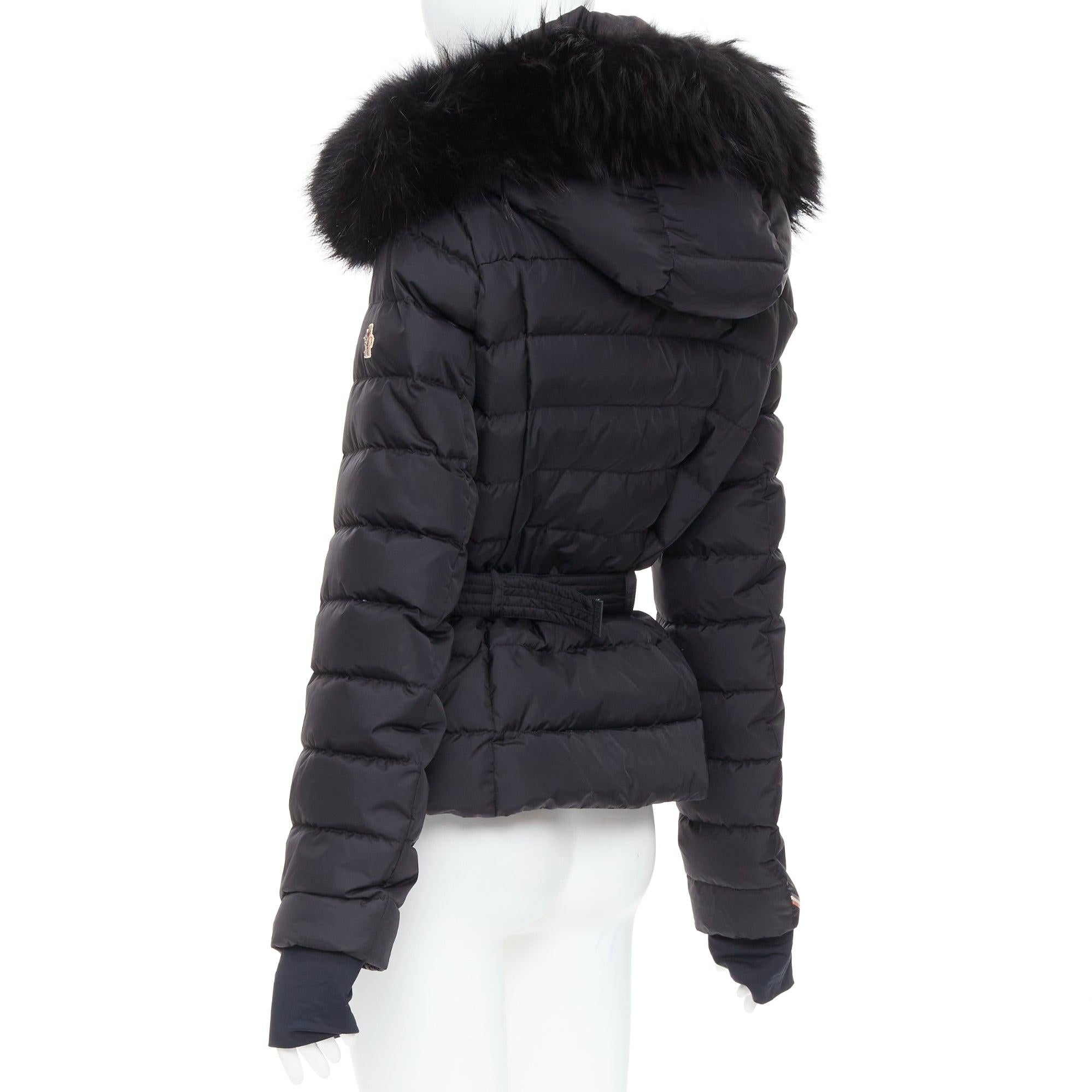 MONCLER Grenoble Beverley Giubbotto chaqueta de esquí puffer con cinturón de piel negra Sz3 en venta 2