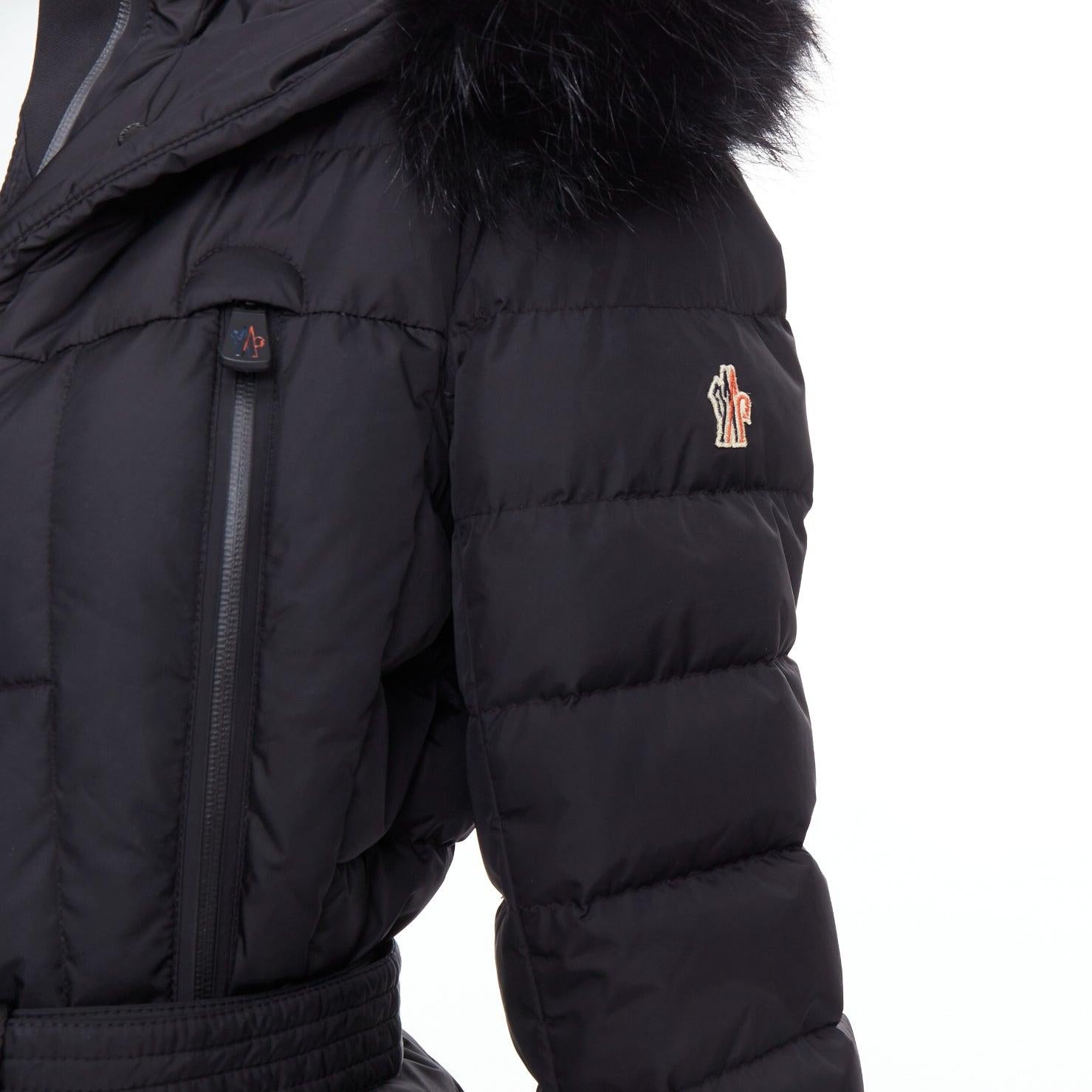 MONCLER Grenoble Beverley Giubbotto chaqueta de esquí puffer con cinturón de piel negra Sz3 en venta 3
