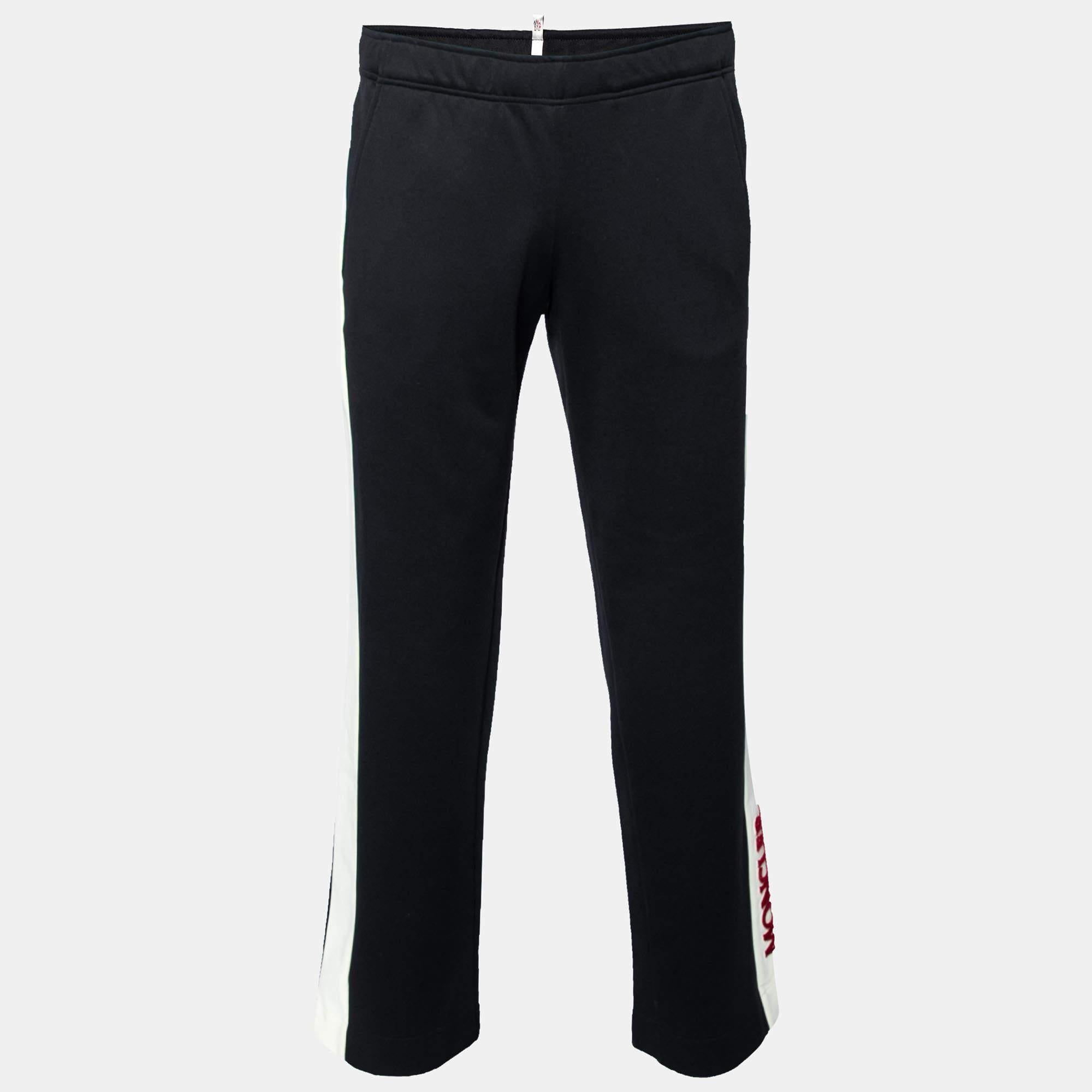 Moncler Grenoble Black Jersey Contrast Trimmed Sweatpants S In Excellent Condition For Sale In Dubai, Al Qouz 2