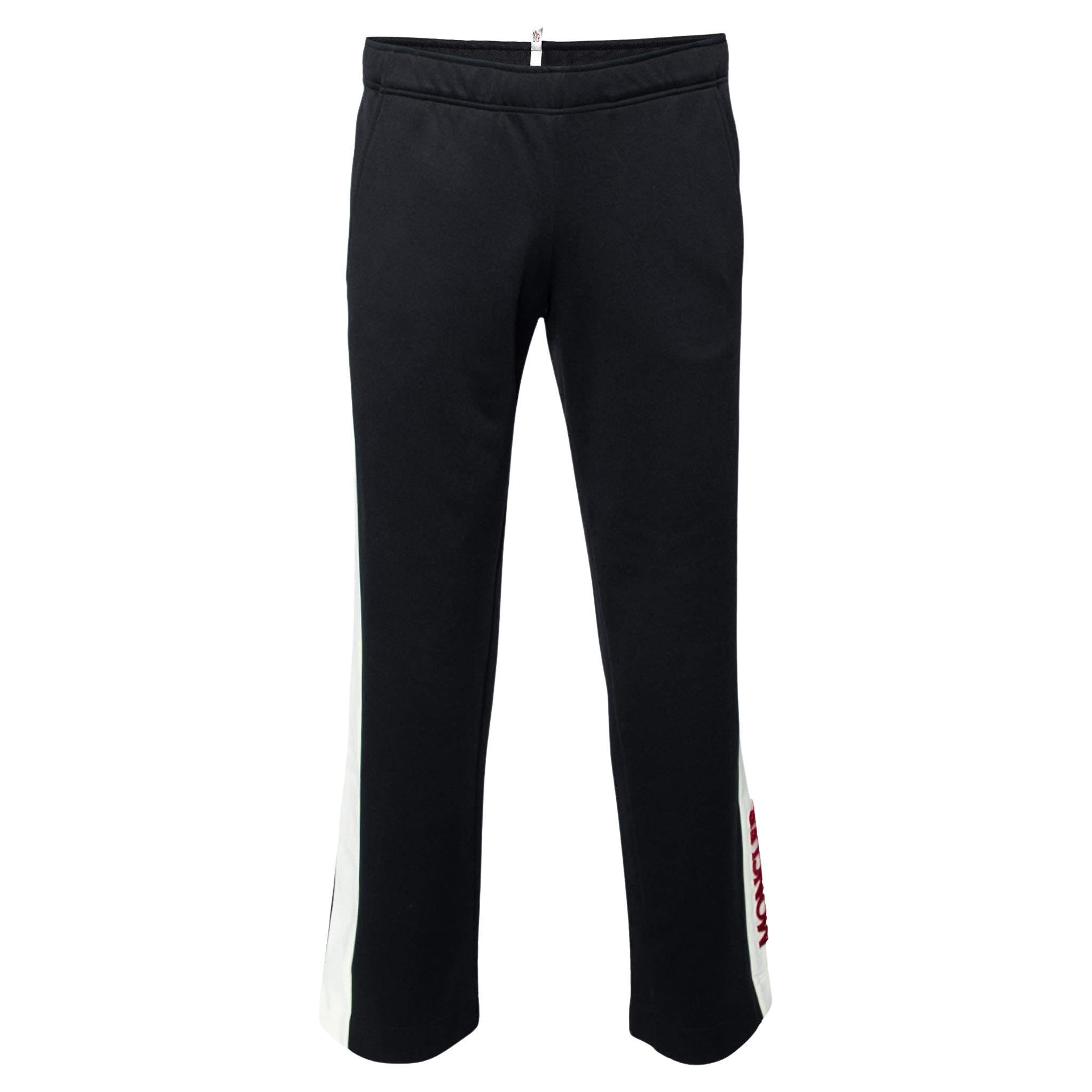 Moncler Grenoble Black Jersey Contrast Trimmed Sweatpants S For Sale