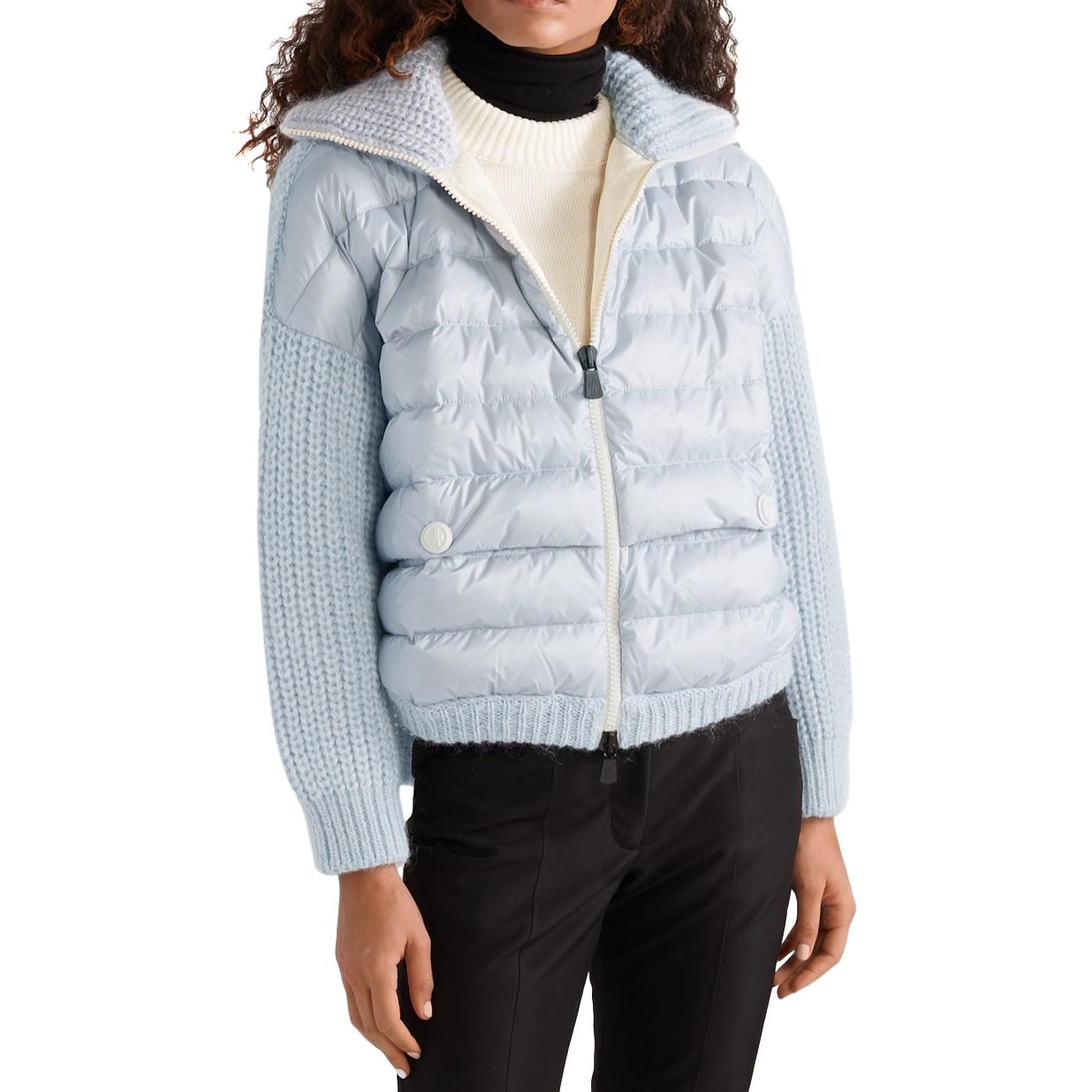 Moncler Grenoble Blue Oversized Quilted and Knit Cardigan

-Versatile piece that combines the warmth of a winter jacket with the soft feel of your favorite sweater
-Gorgeous sky blue hue 
-Oversized fit
-Quilted shell
-knitted back panel and
