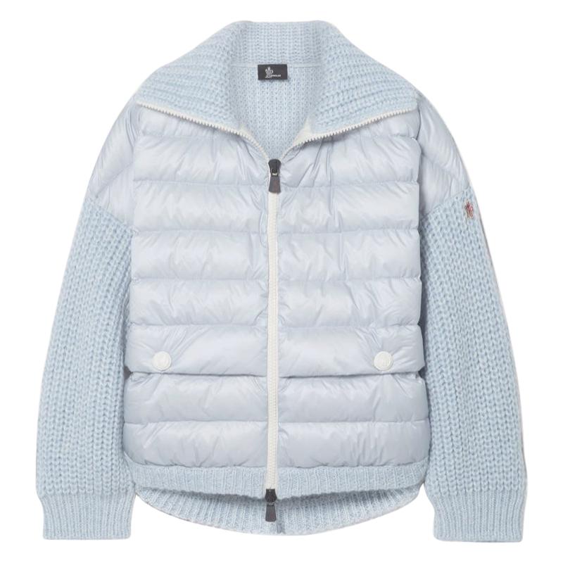 Moncler Grenoble Blue Oversized Quilted and Knit Cardigan - Size S