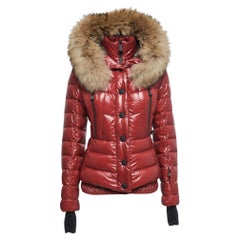 Moncler Grenoble Burgundy Quilted Fur Detail Hooded Bever Jacket S