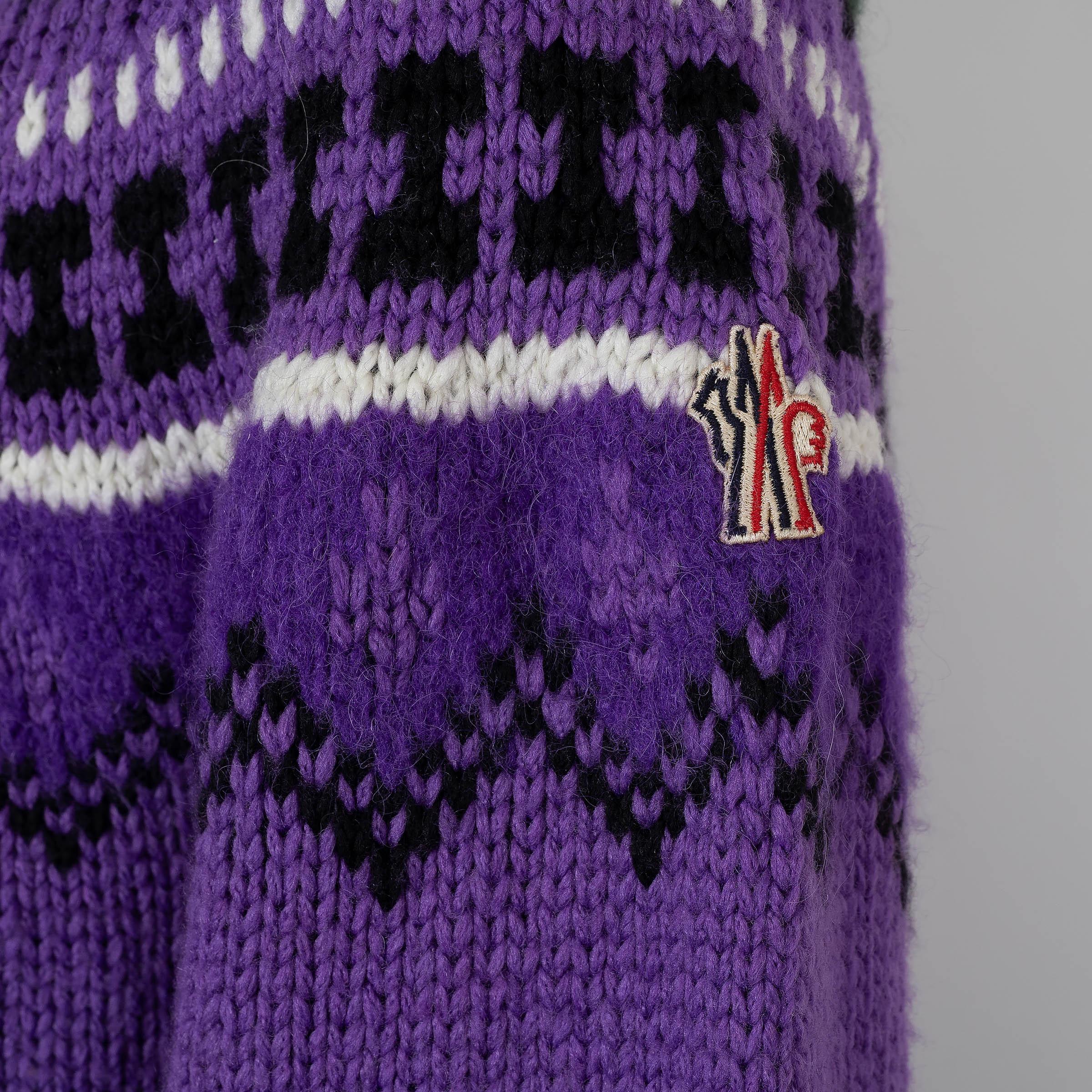 Women's MONCLER GRENOBLE electric purple wool & alpaca FAIR ISLE Sweater M For Sale