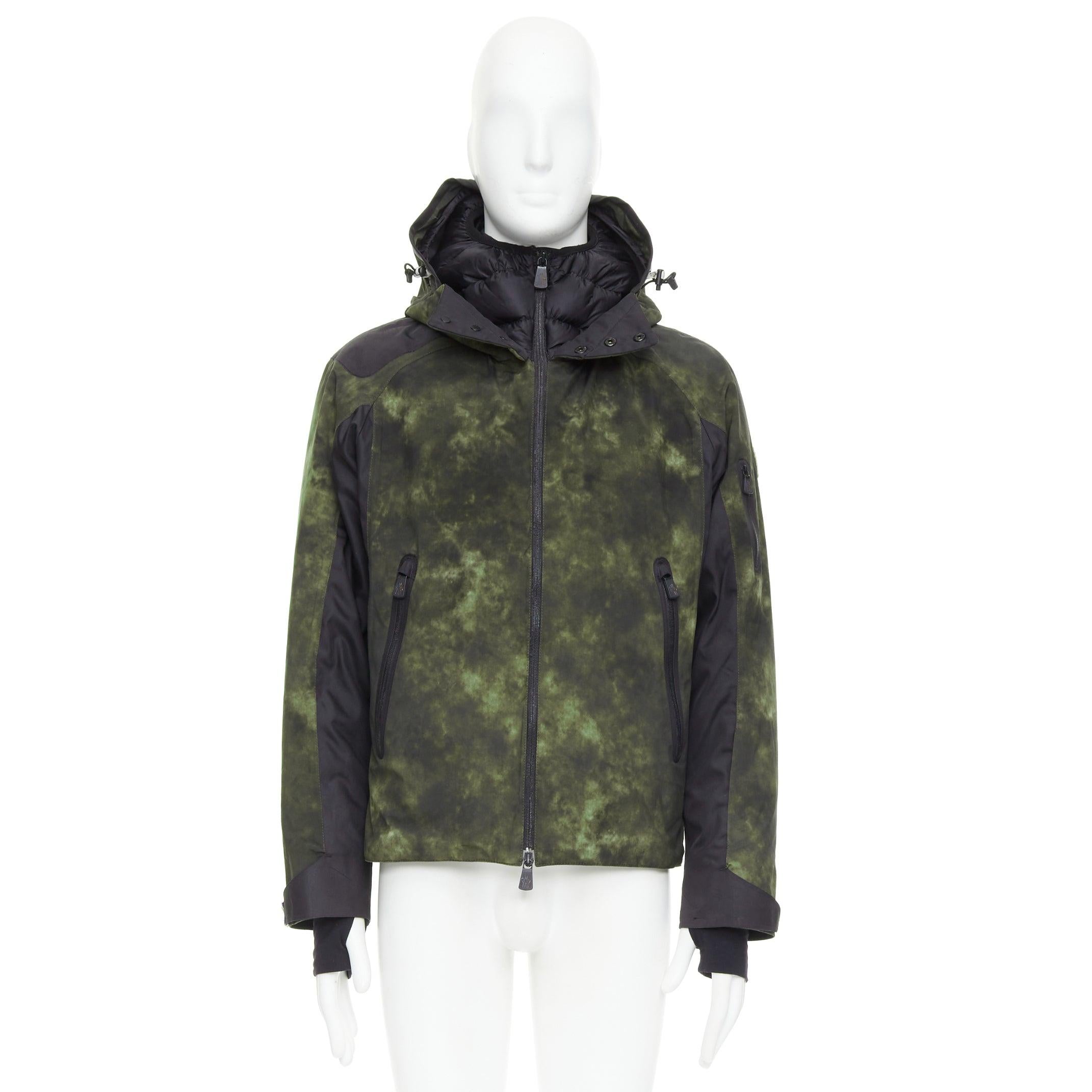 Black MONCLER Grenoble G32-003 green tie dye hooded ski jacket Sz1 S