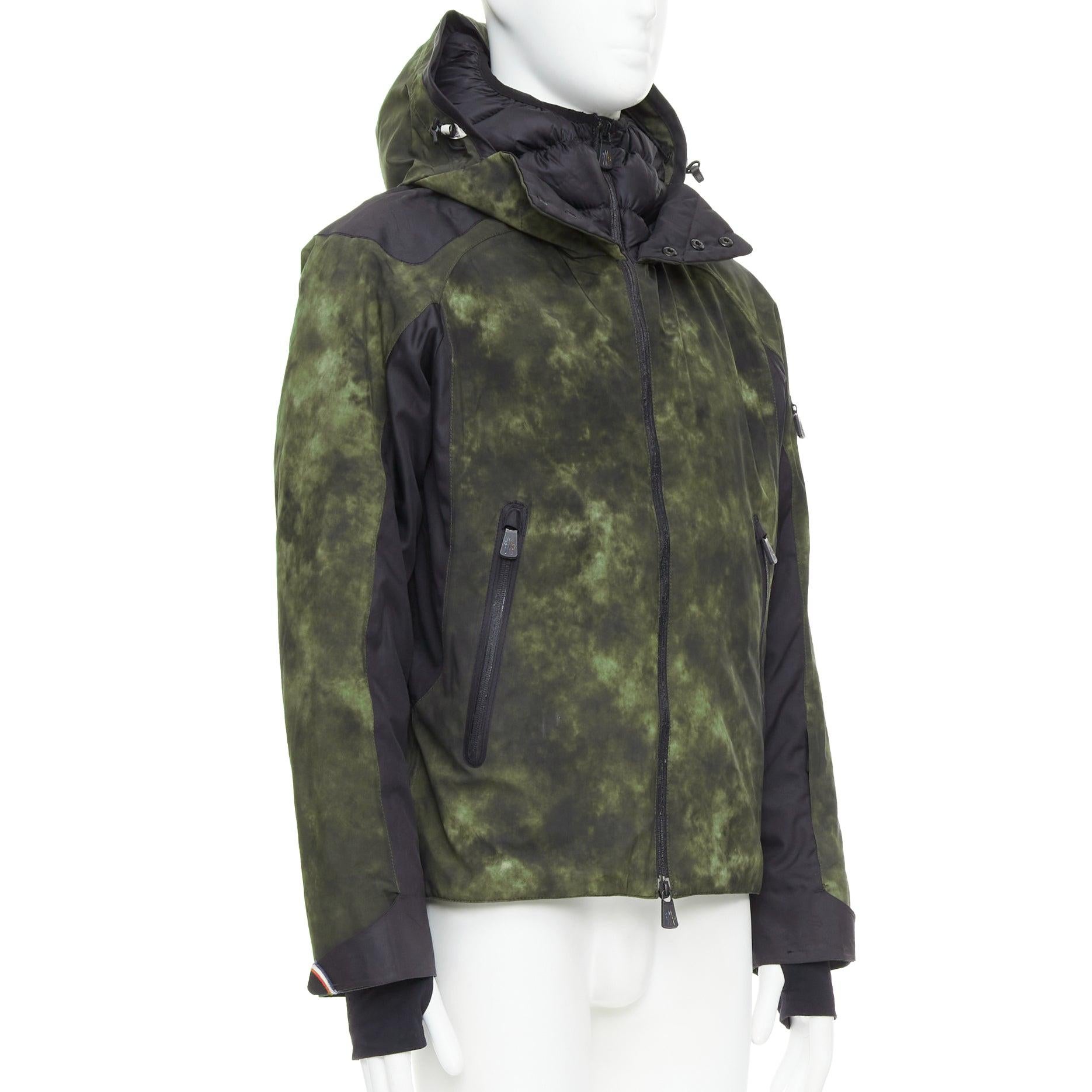 MONCLER Grenoble G32-003 green tie dye hooded ski jacket Sz1 S In Fair Condition In Hong Kong, NT
