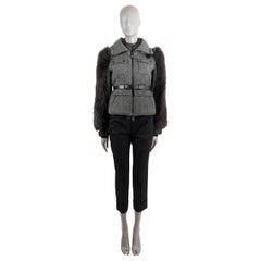 Moncler Grenoble grey FUR SLEEVE HERRINGBONE TWEED Puffer Jacket 0