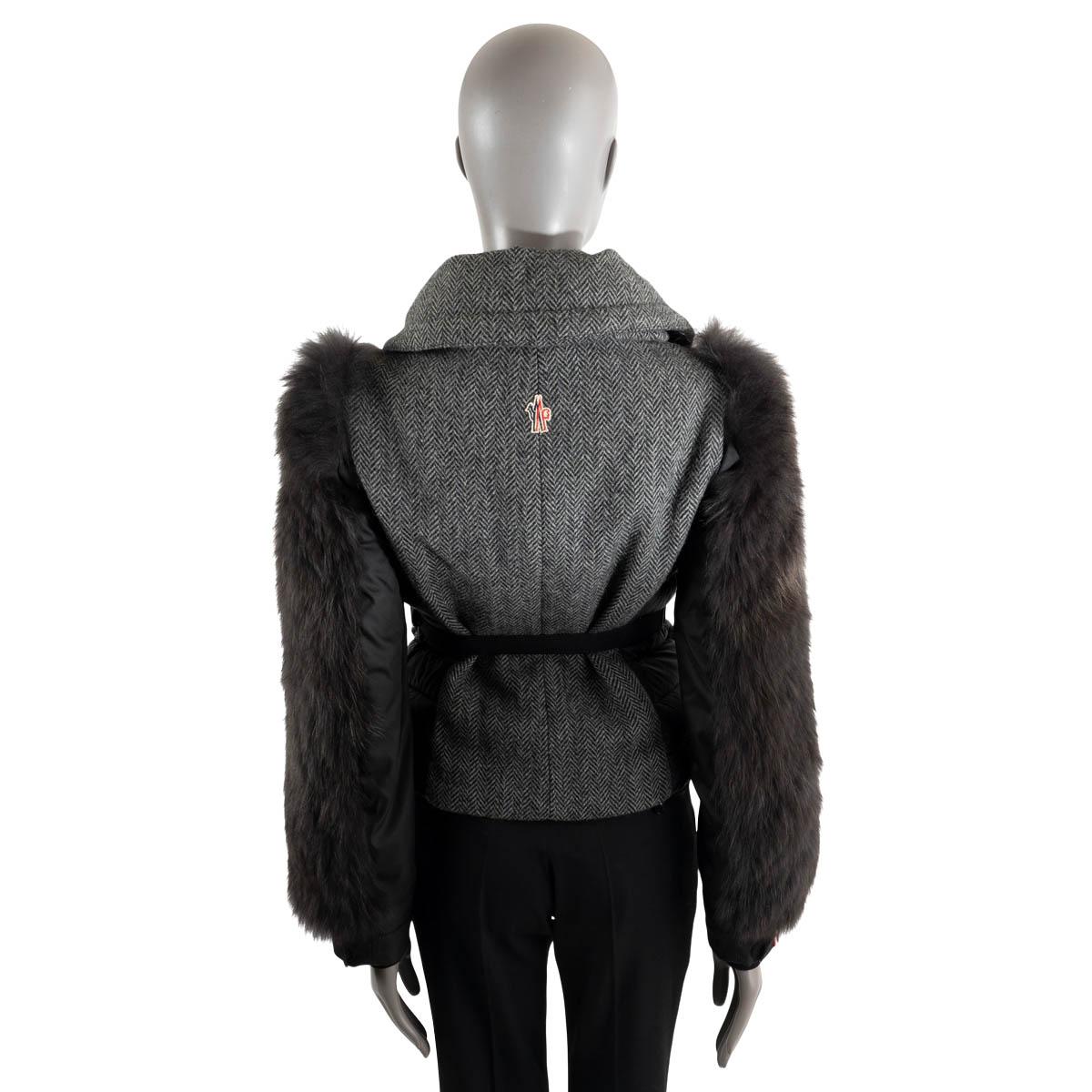 MONCLER GRENOBLE grey FUR SLEEVE HERRINGBONE TWEED Puffer Jacket 0 For Sale 1