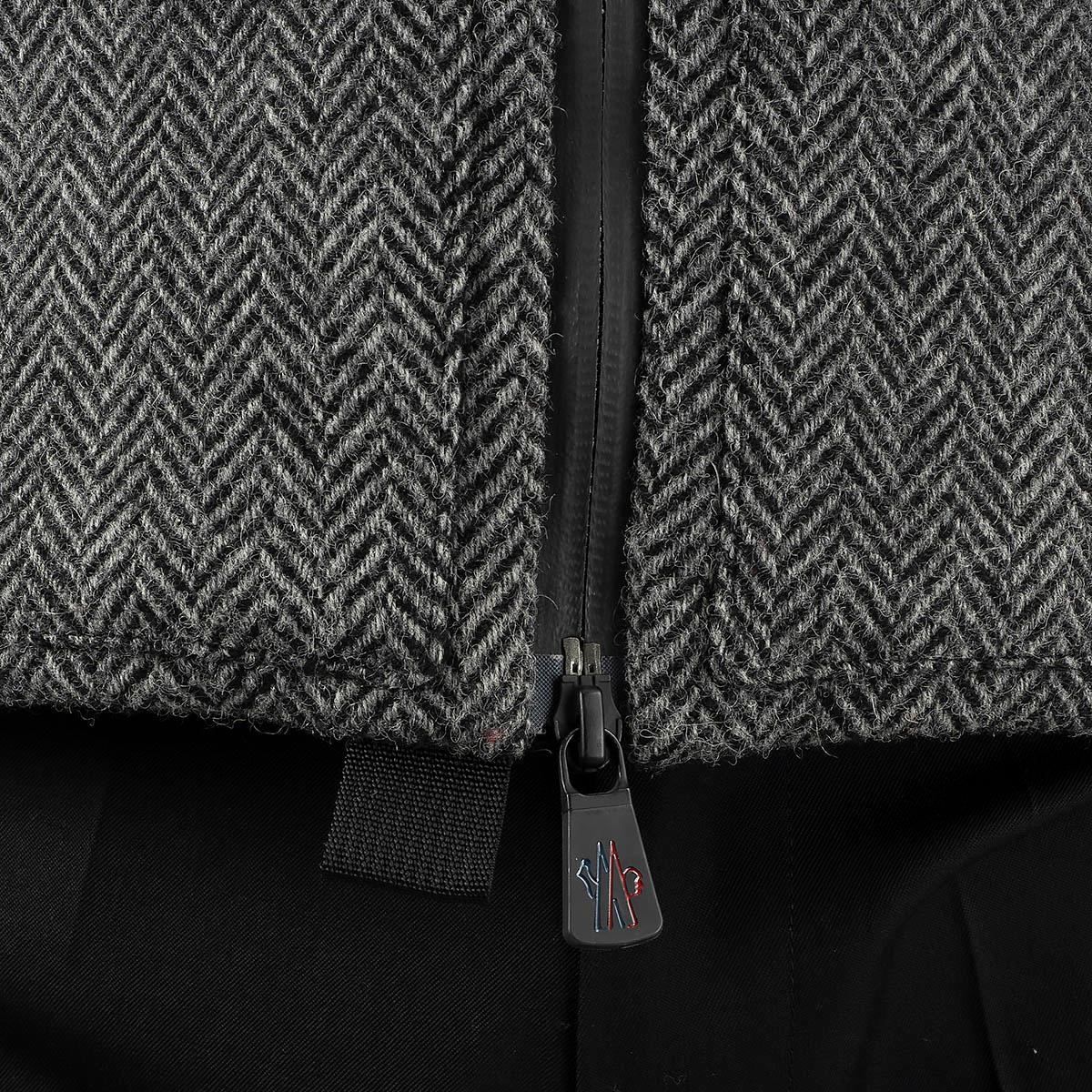 MONCLER GRENOBLE grey FUR SLEEVE HERRINGBONE TWEED Puffer Jacket 0 For Sale 3