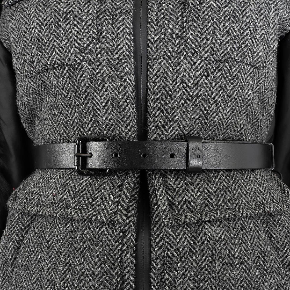 MONCLER GRENOBLE grey FUR SLEEVE HERRINGBONE TWEED Puffer Jacket 0 For Sale 5
