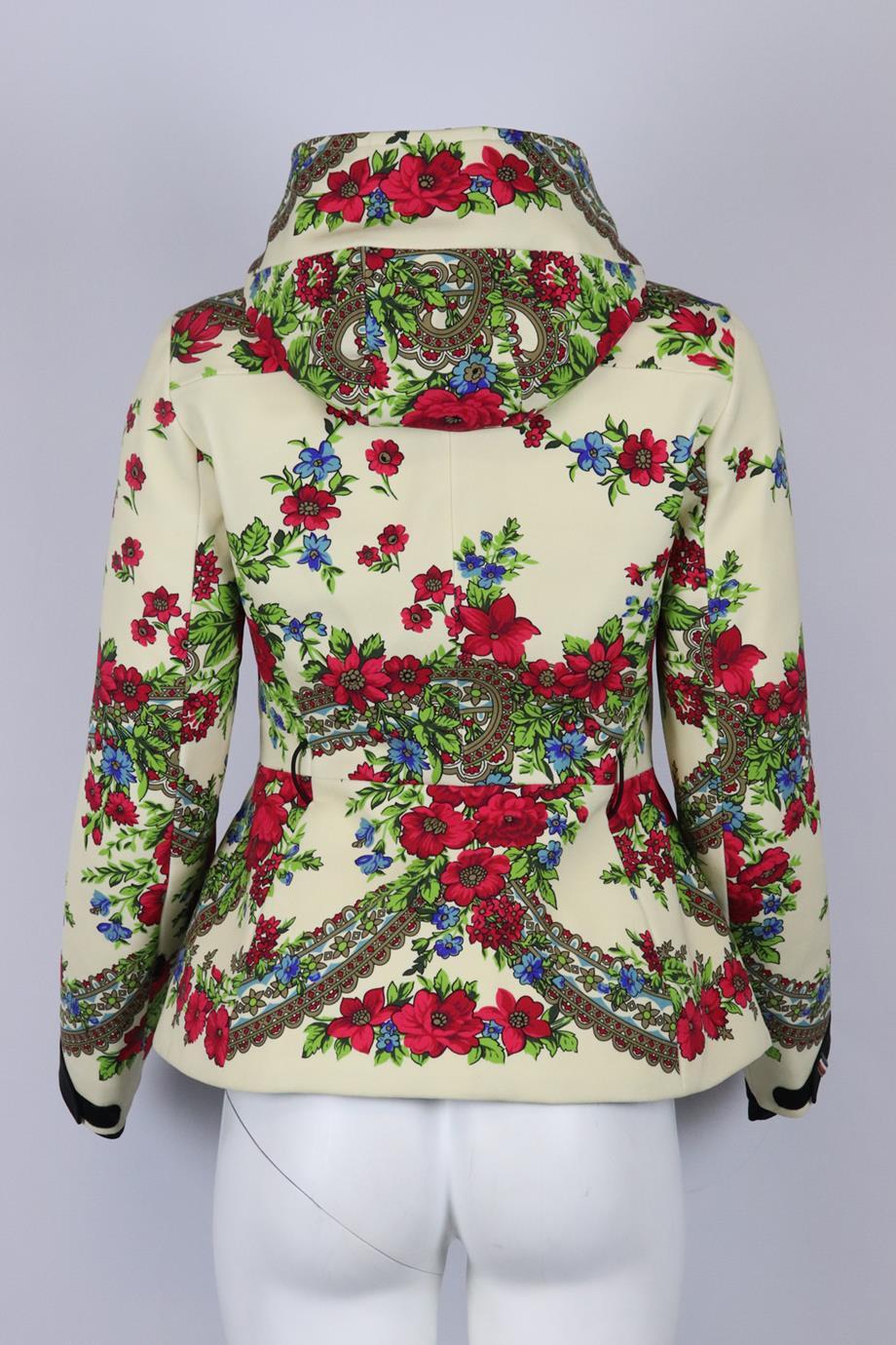 Women's Moncler Grenoble Hooded Floral Print Stretch Twill Ski Jacket Uk 8