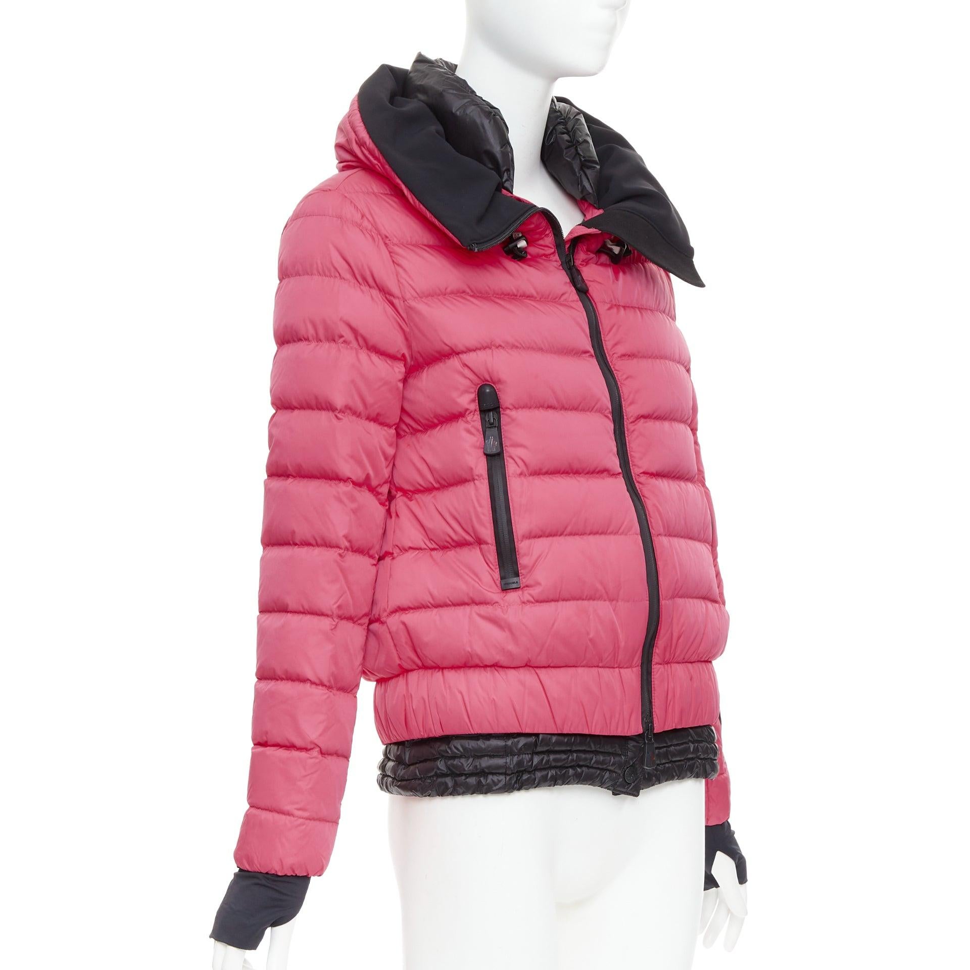 Pink MONCLER Grenoble pink nylon black trim down filled puffer ski jacket Sz1 S For Sale