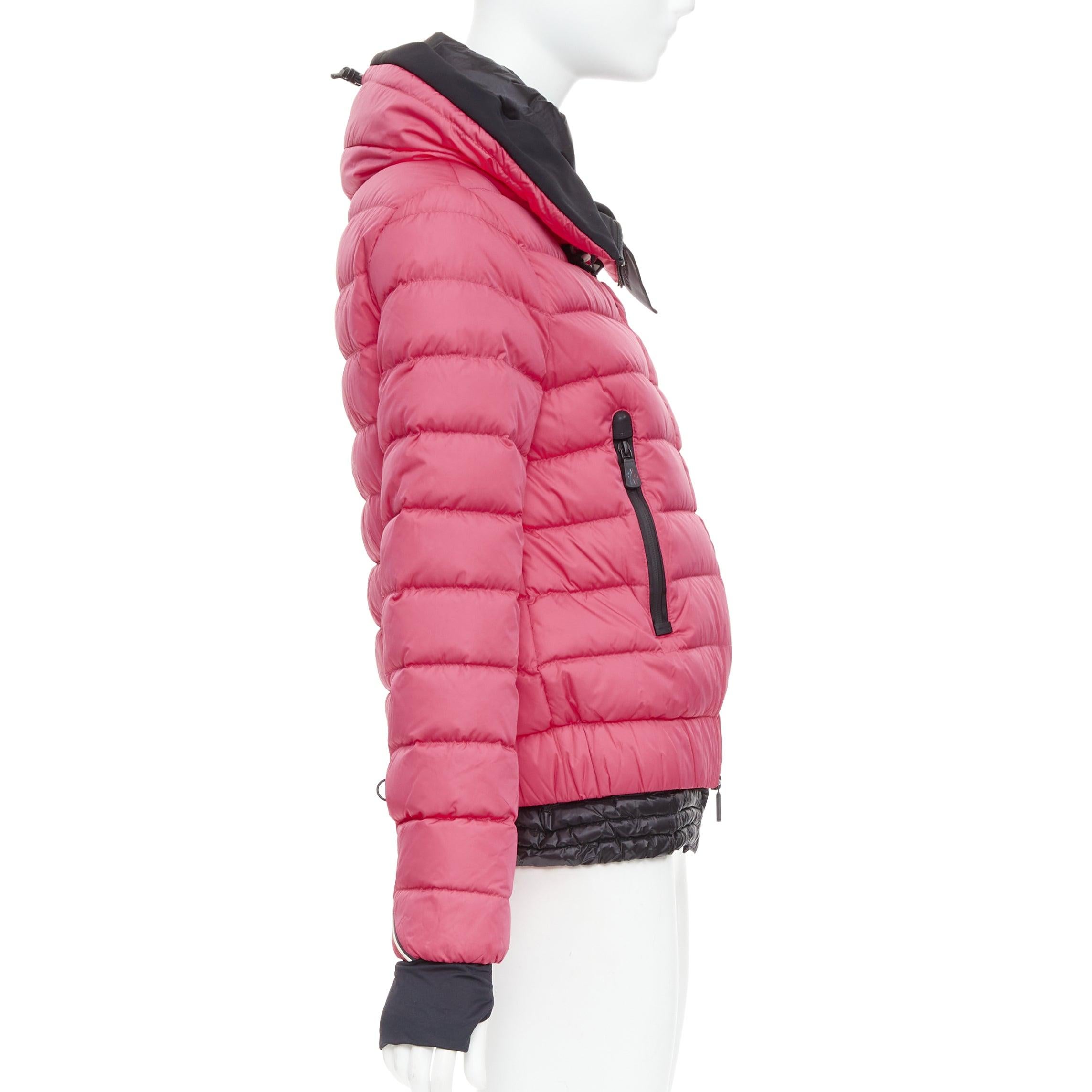 MONCLER Grenoble pink nylon black trim down filled puffer ski jacket Sz1 S In Good Condition For Sale In Hong Kong, NT