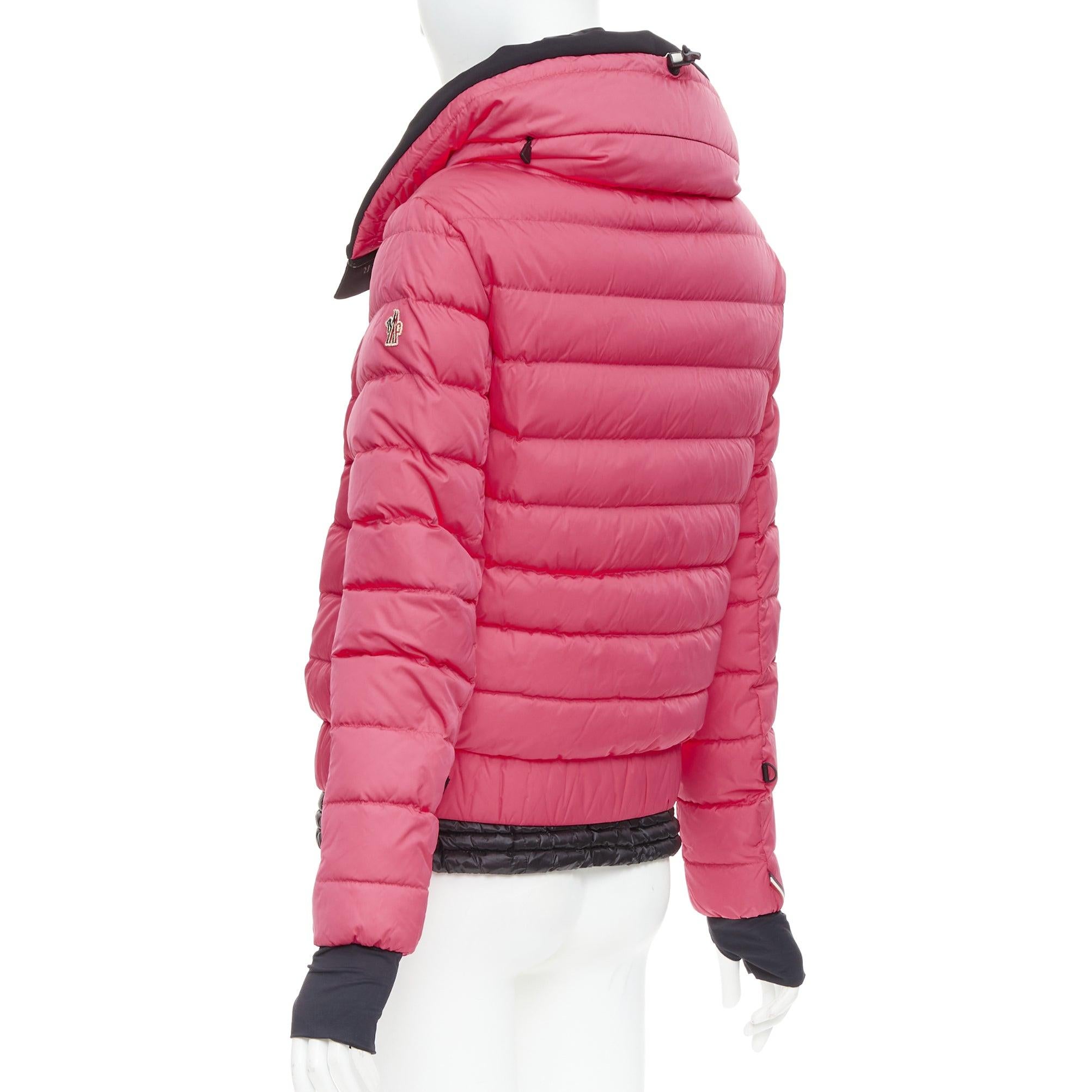 MONCLER Grenoble pink nylon black trim down filled puffer ski jacket Sz1 S For Sale 1