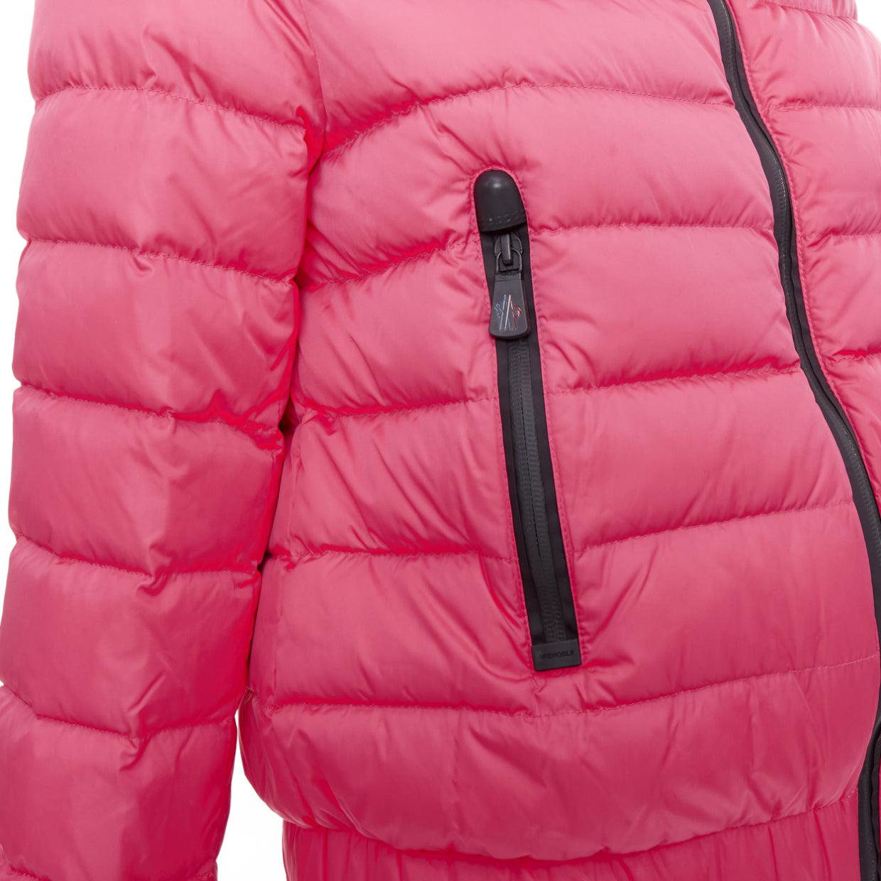 MONCLER Grenoble pink nylon black trim down filled puffer ski jacket Sz1 S For Sale 2
