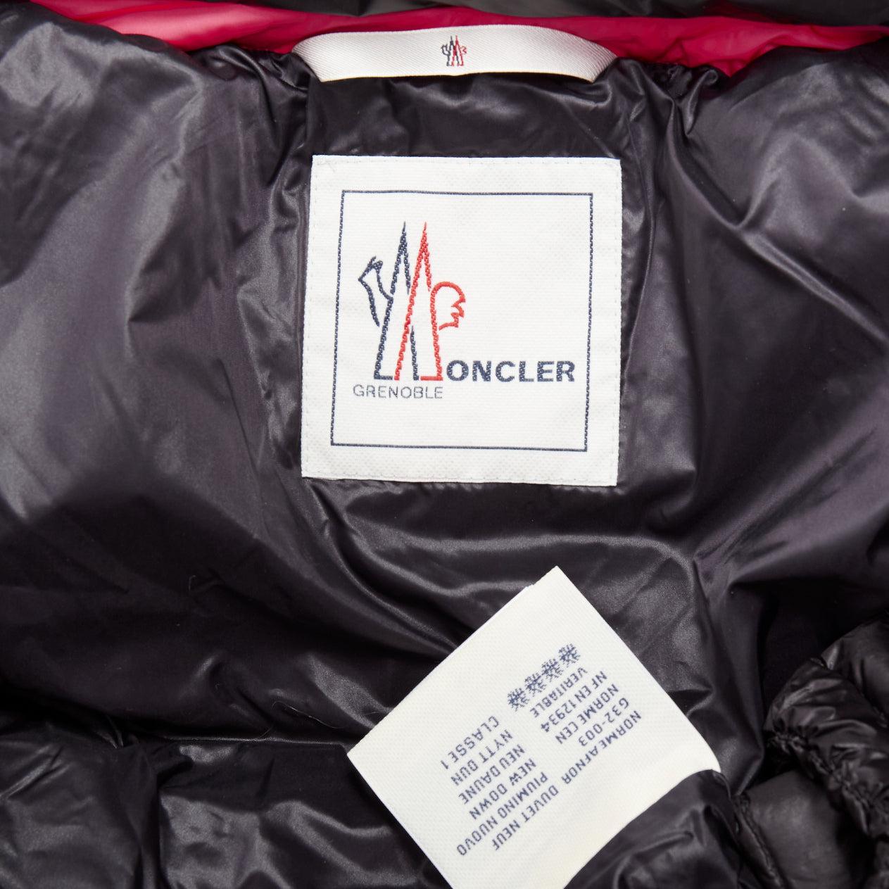 MONCLER Grenoble pink nylon black trim down filled puffer ski jacket Sz1 S For Sale 3