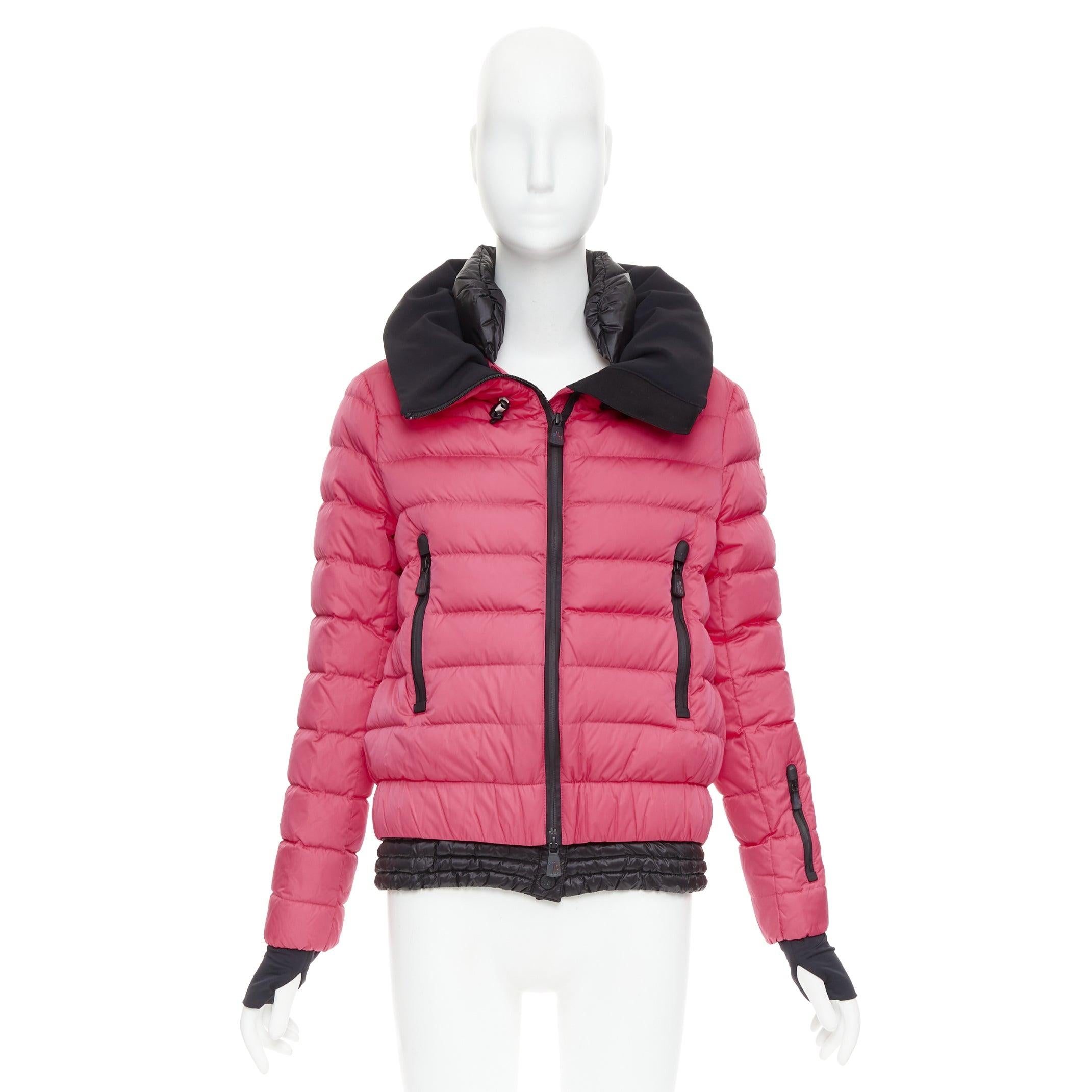 MONCLER Grenoble pink nylon black trim down filled puffer ski jacket Sz1 S For Sale 4