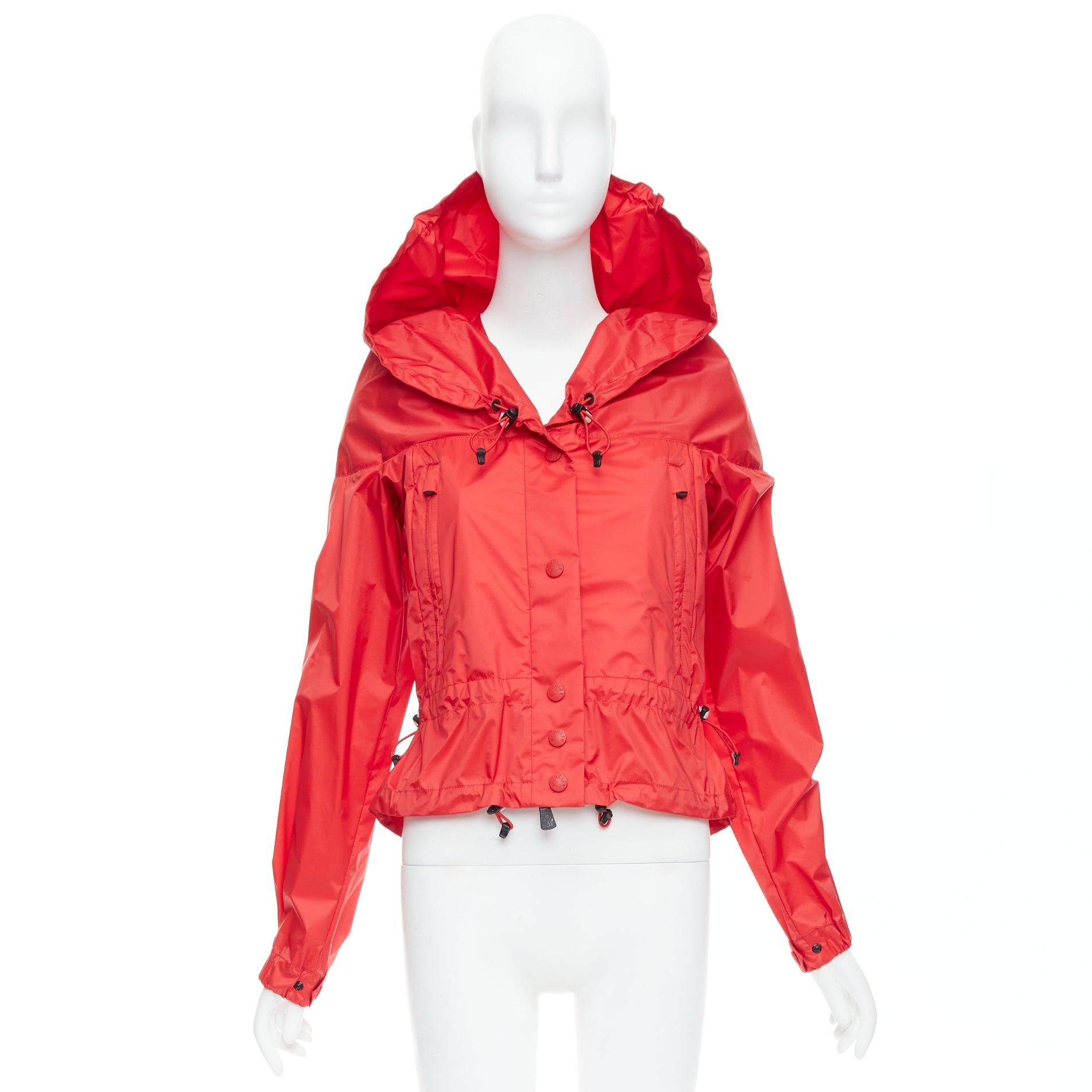 MONCLER Grenoble red oversized hood nylon windbreaker coat Sz0 For Sale 5