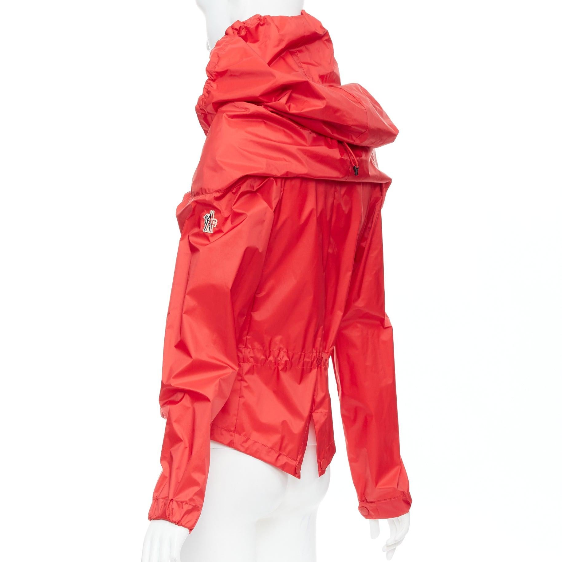 MONCLER Grenoble red oversized hood nylon windbreaker coat Sz0 For Sale 2