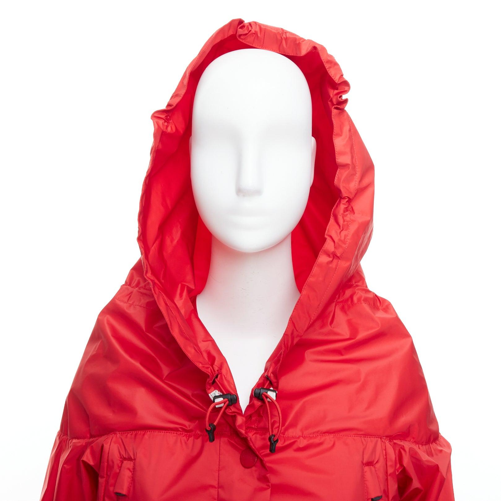 MONCLER Grenoble red oversized hood nylon windbreaker coat Sz0 For Sale 3
