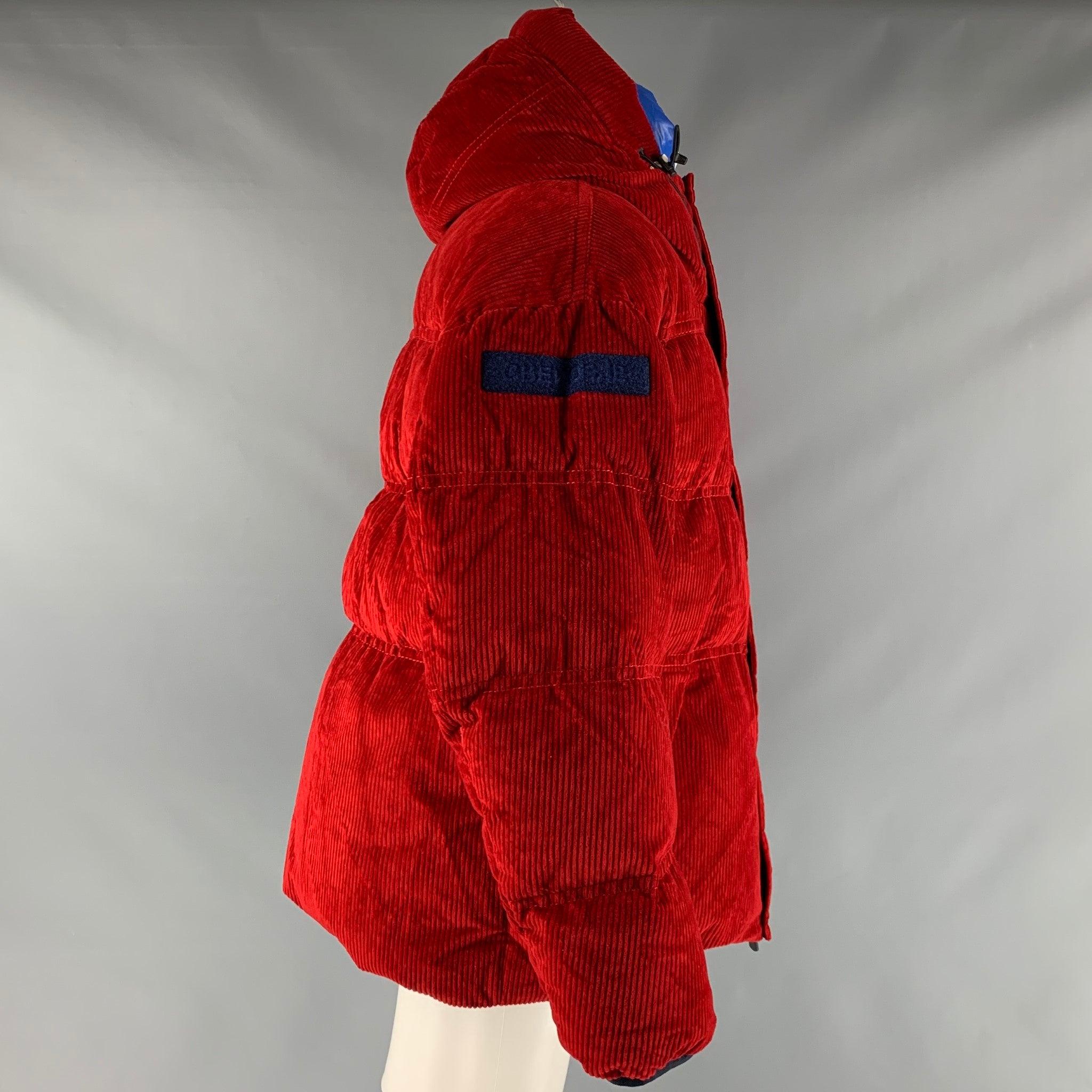 MONCLER GRENOBLE  Size XL Red Corduroy Cotton Hooded Jacket In Excellent Condition For Sale In San Francisco, CA