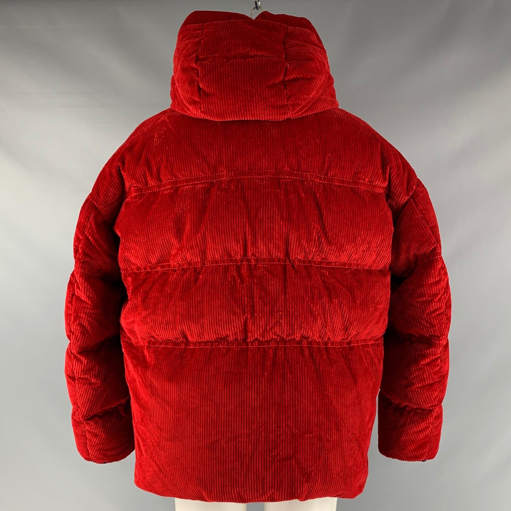 Men's MONCLER GRENOBLE  Size XL Red Corduroy Cotton Hooded Jacket For Sale