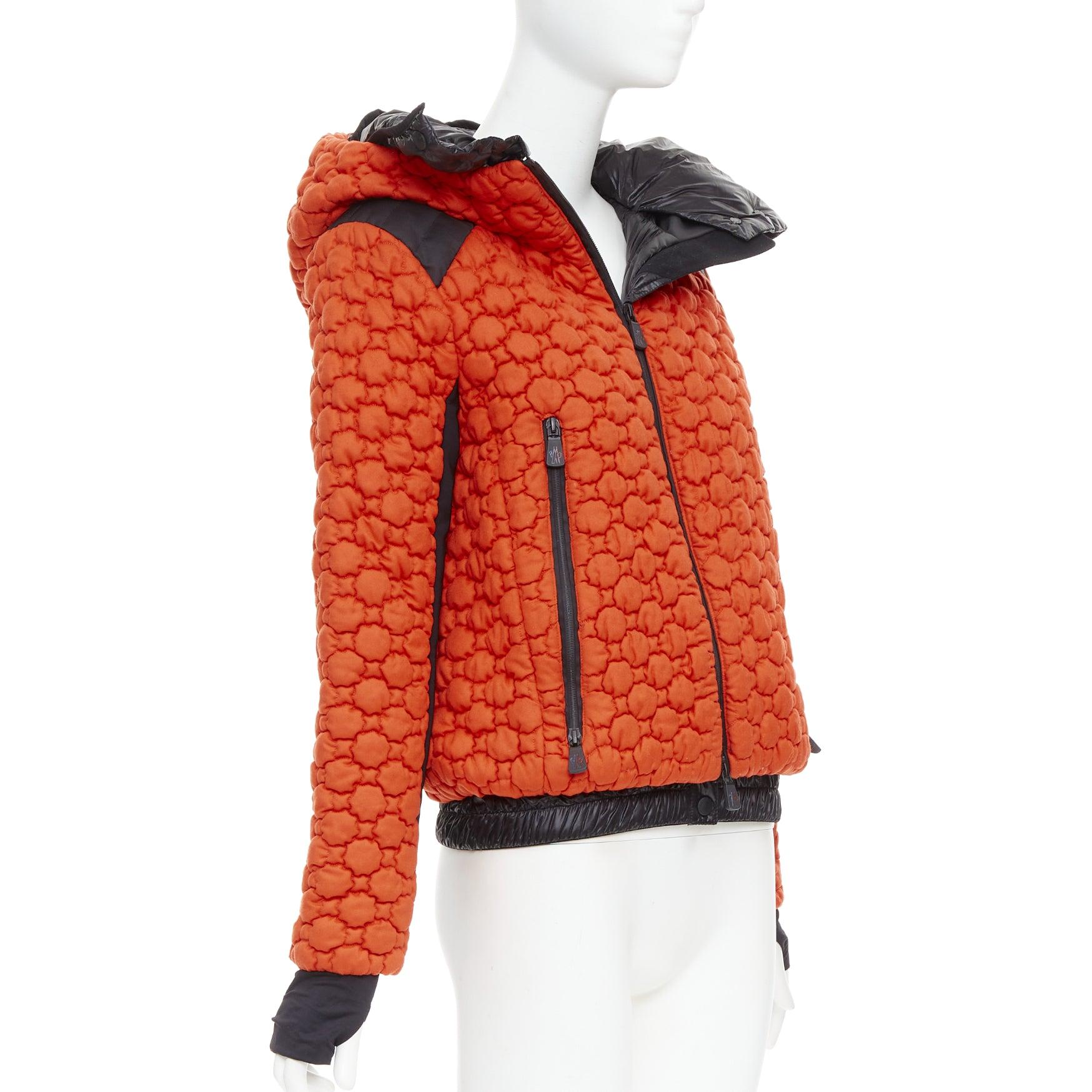 Red MONCLER Grenoble Soubeyran orange wool texture quilted down ski jacket Sz1 S For Sale