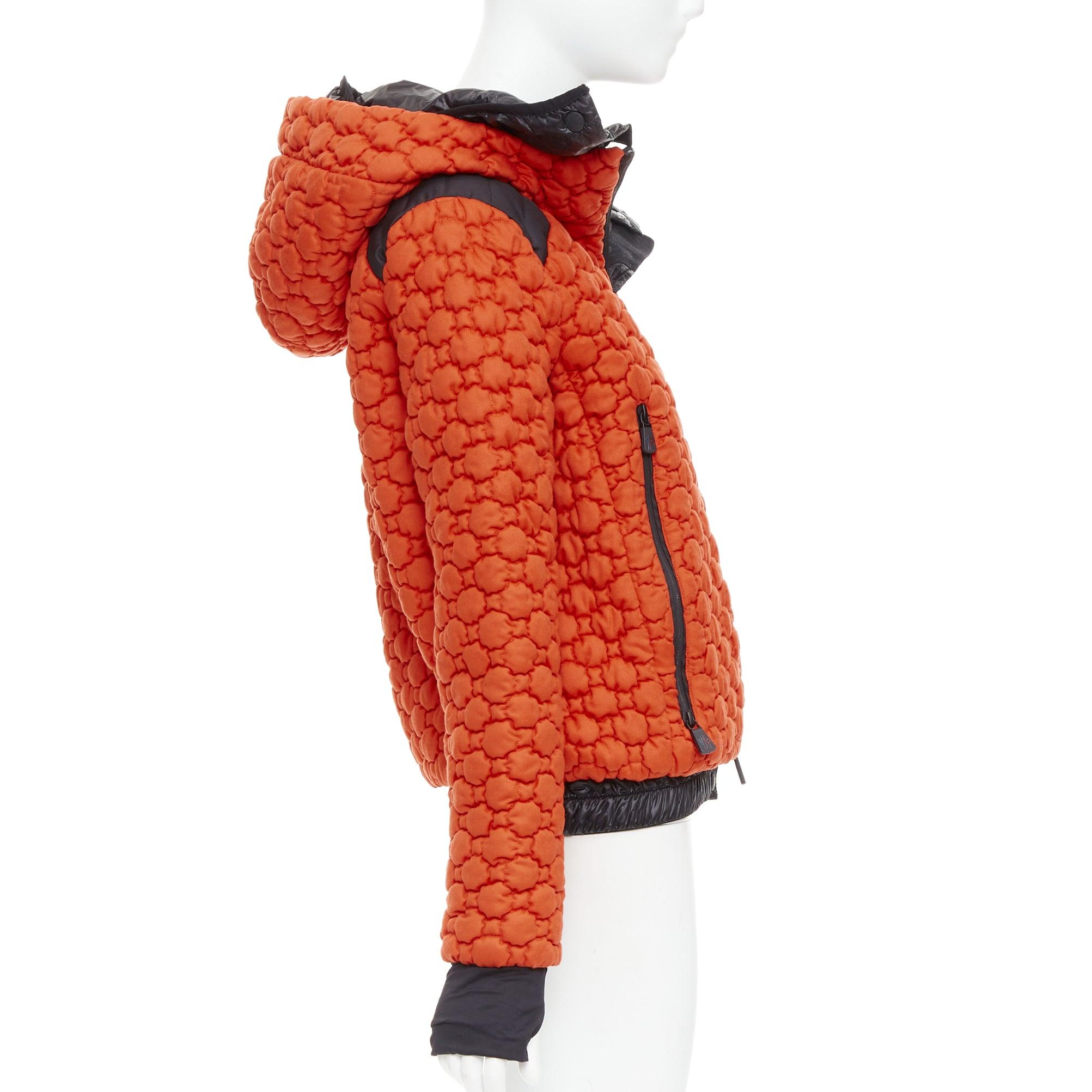 MONCLER Grenoble Soubeyran orange wool texture quilted down ski jacket Sz1 S In Excellent Condition For Sale In Hong Kong, NT