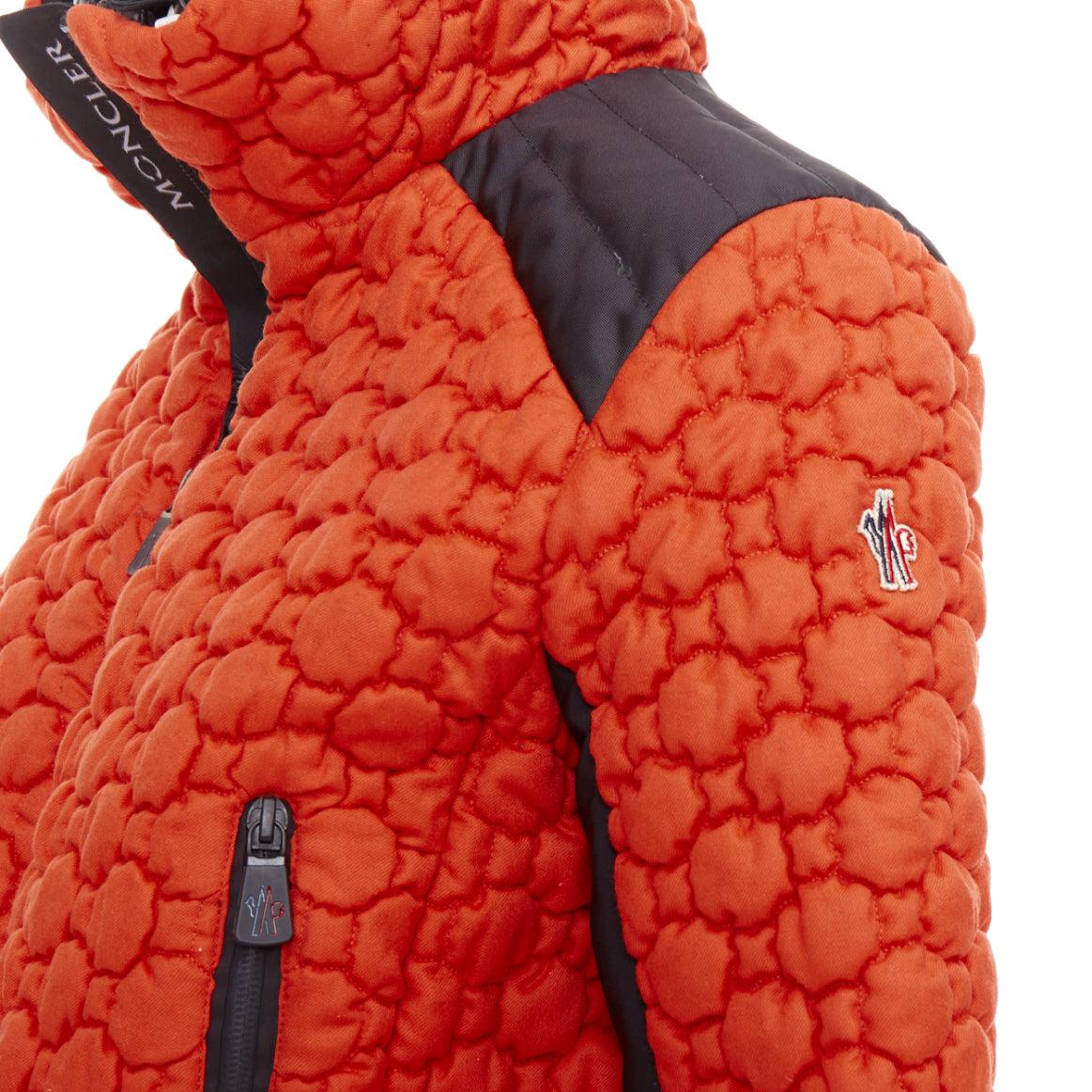 MONCLER Grenoble Soubeyran orange wool texture quilted down ski jacket Sz1 S For Sale 2