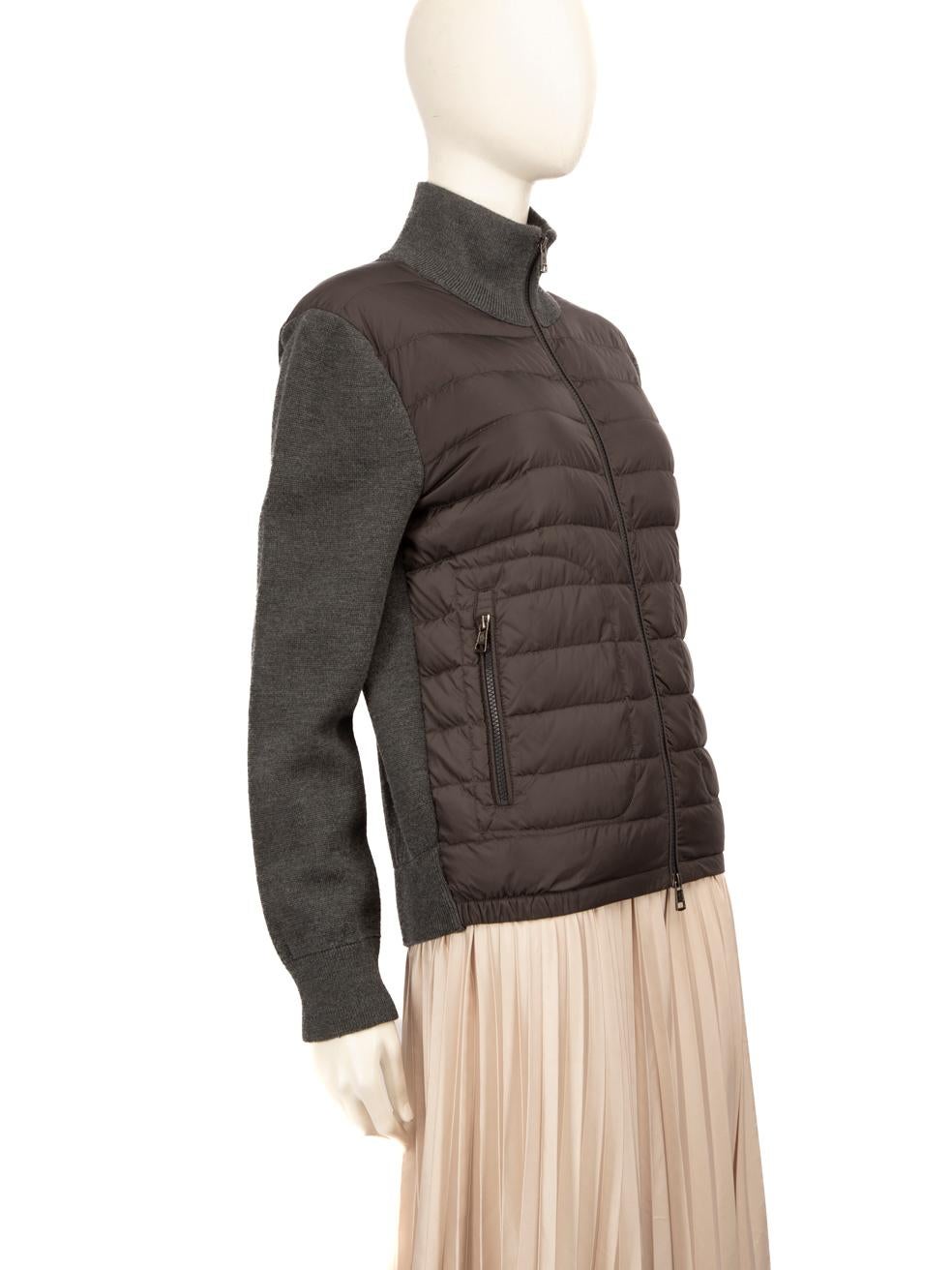CONDITION is Very good. Hardly any visible wear to jacket is evident on this used Moncler designer resale item.
  
  
  
  Details
  
  
  Model: Maglione Tricot Cardigan
  
  Grey
  
  Synthetic
  
  Cardigan
  
  Long sleeves
  
  Front zip