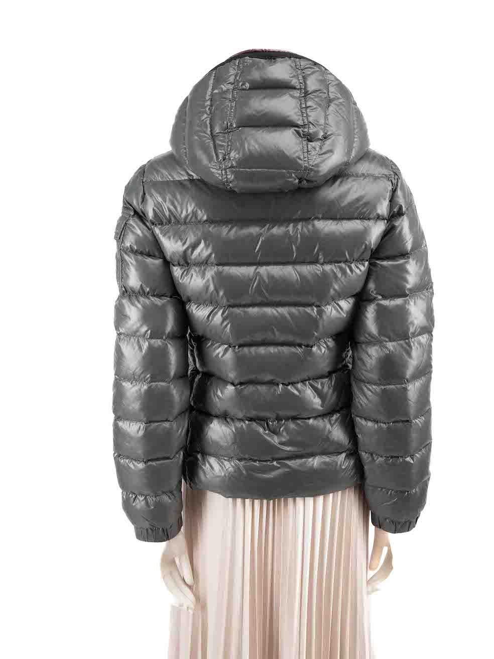 Moncler Grey Quilted Puffer Down Hooded Coat Size M In Good Condition For Sale In London, GB