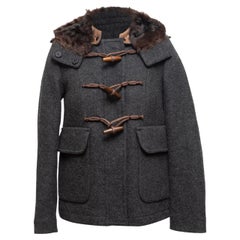Moncler Grey Wool Fur-Trimmed Down-Filled Hooded Jacket