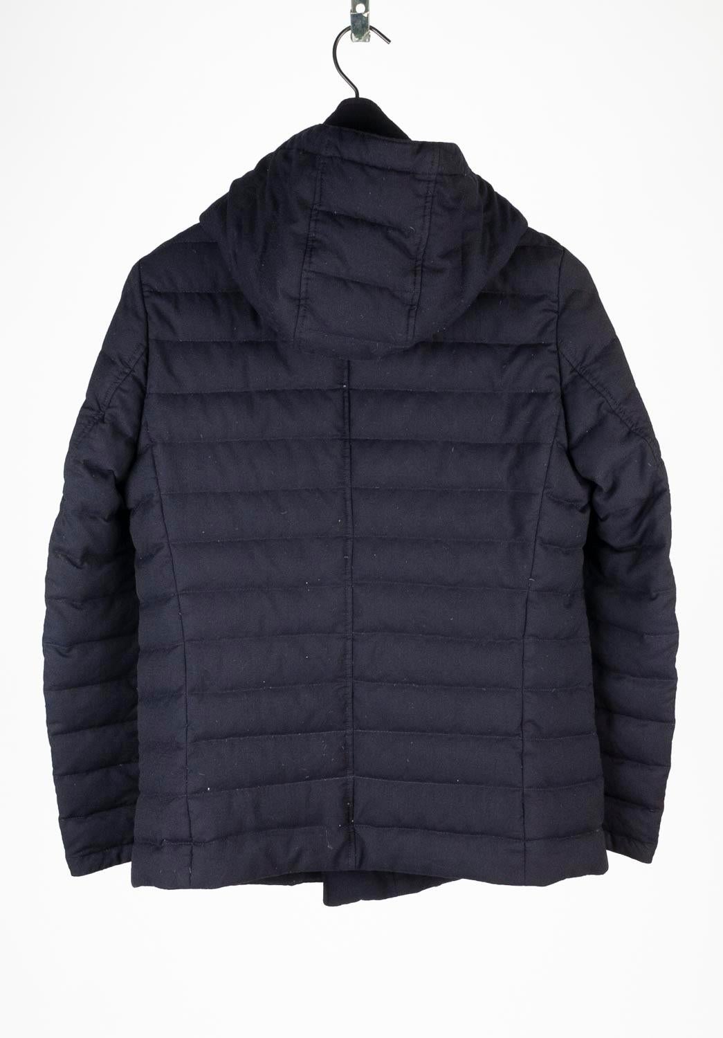 Moncler hooded Roux blue down light jacket for men, Size 2 (M), S623  For Sale 1