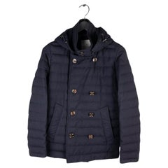Used Moncler hooded Roux blue down light jacket for men, Size 2 (M), S623 