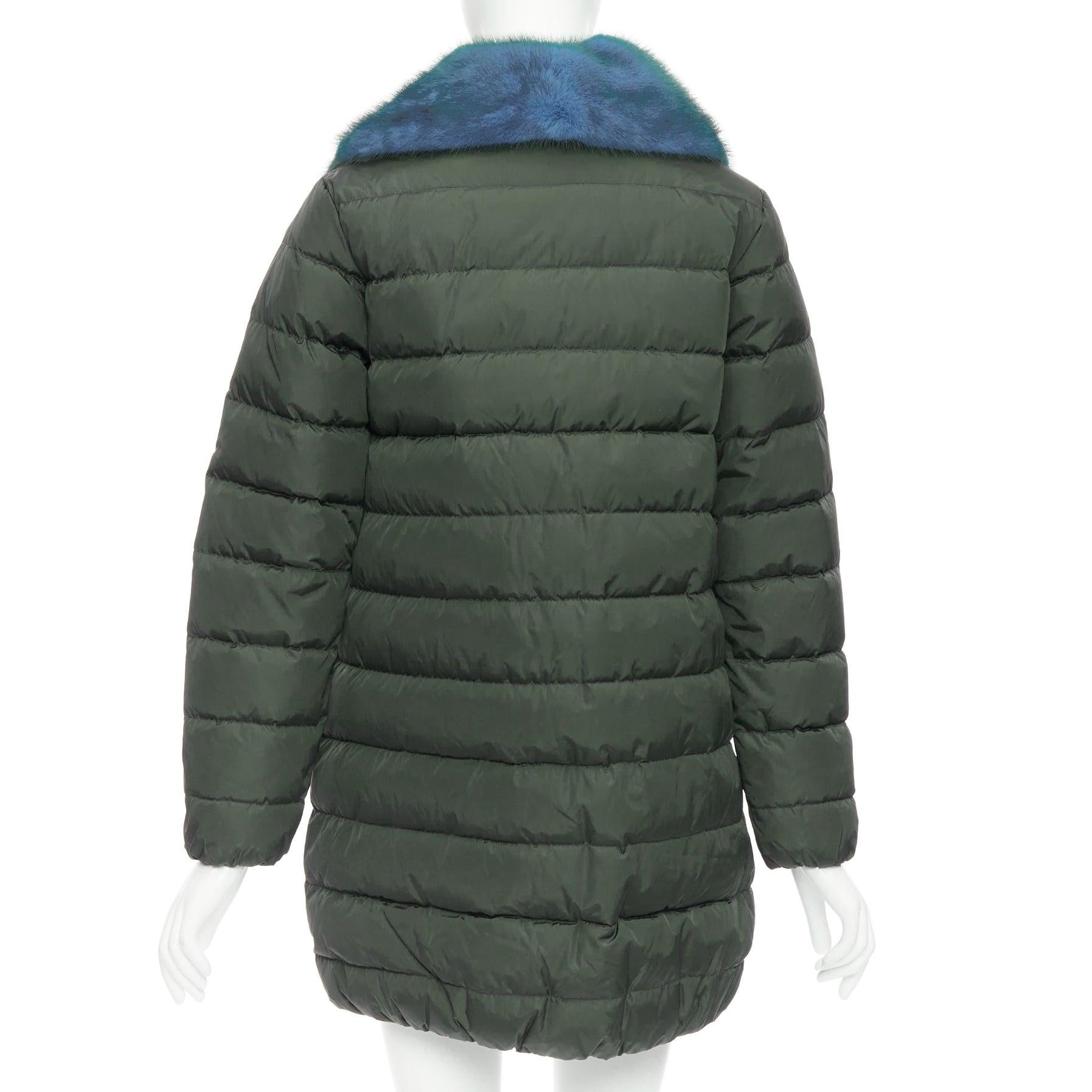 MONCLER Indis Giabotto blue fur collar khaki quilt puffer jacket Sz1 For Sale 1