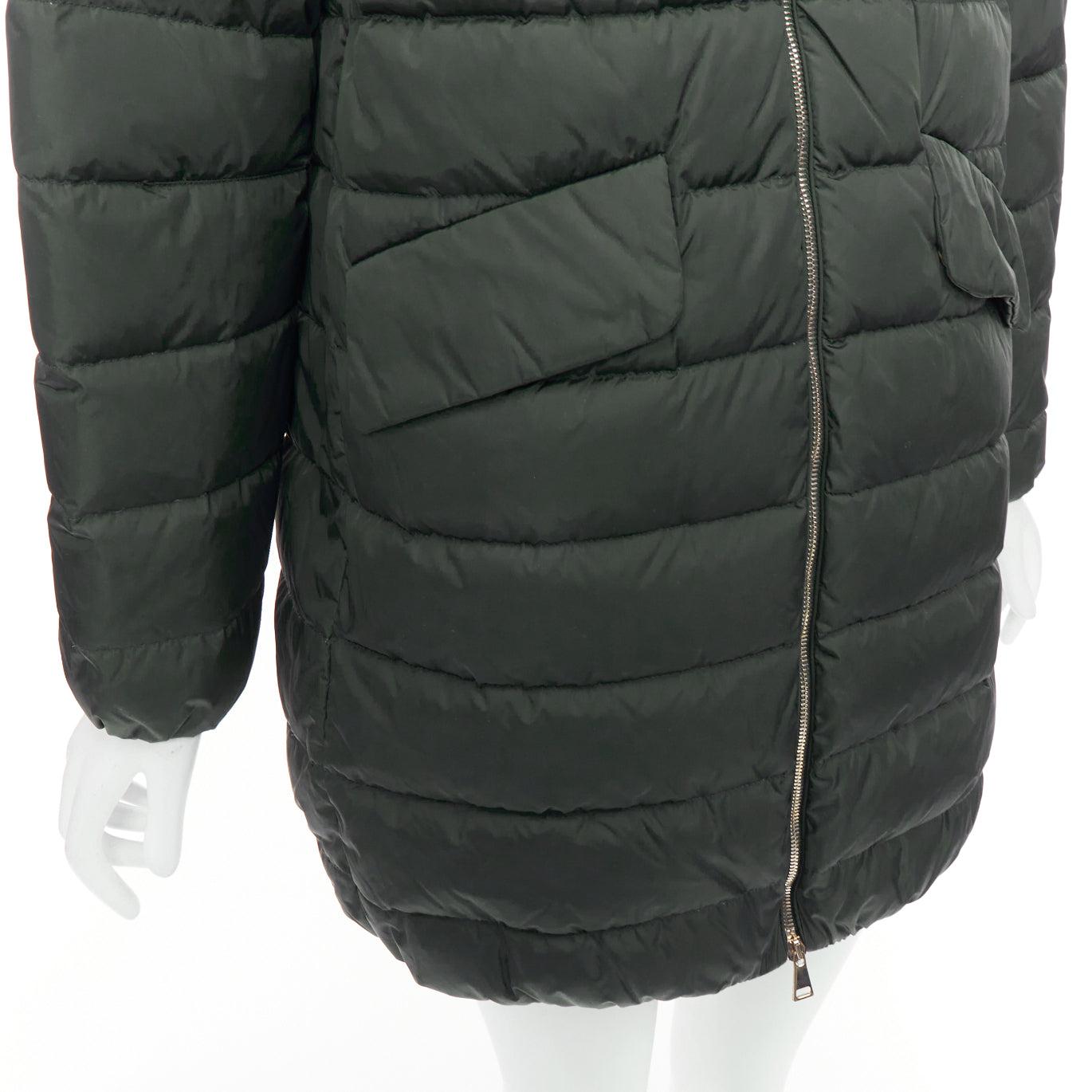 MONCLER Indis Giabotto blue fur collar khaki quilt puffer jacket Sz1 For Sale 3