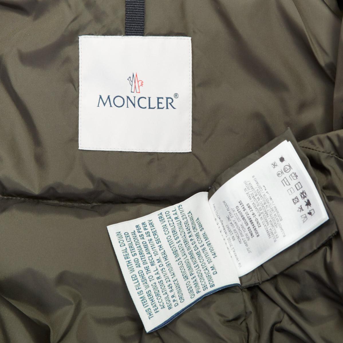 MONCLER Indis Giabotto blue fur collar khaki quilt puffer jacket Sz1 For Sale 4