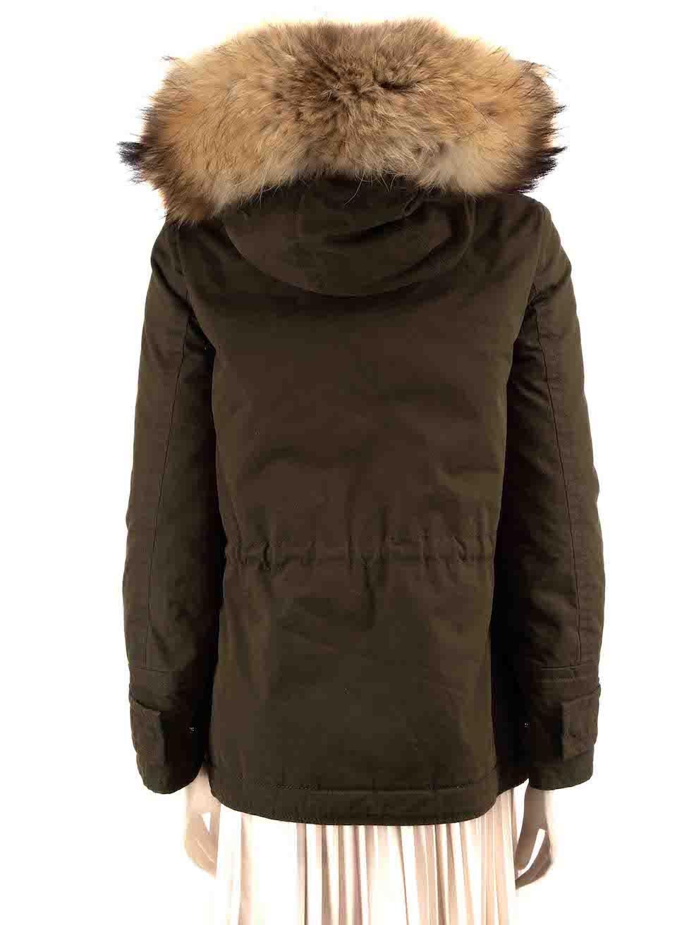 Brown Moncler Khaki Raccoon Fur Collar Parka Coat Size XS