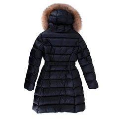 Moncler Kids 12Y Navy Fur Trimmed Belted Down Coat - Size 12 Years