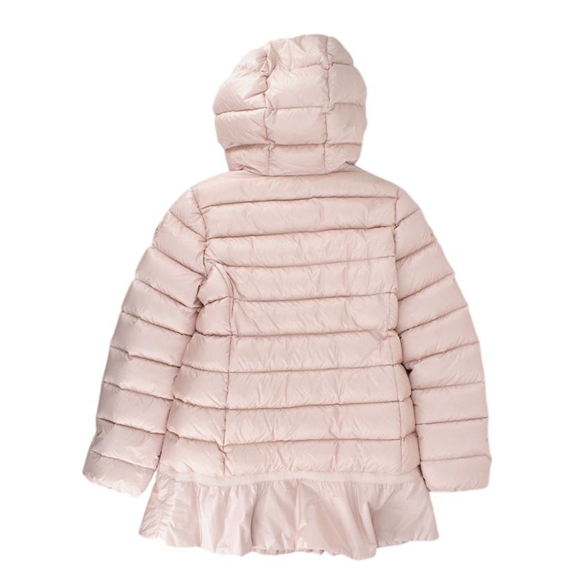 Moncler Pink Ruffled Detail Down Coat

- Classic long cut 
- Luxurious soft down padding 
- Iconic logo patch to the shoulder 
- Gorgeous light pink hue 
- Pockets to the front
- 2 way branded zip fastening to the front 
- Grosgrain trim 
- Ruffled