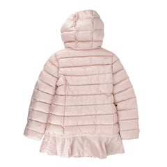 Moncler Kids 12Y Pink Ruffled Hem Down Hooded Coat - Size 12 Years