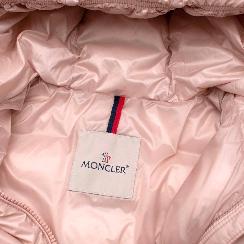 Beige Moncler Kids 12Y Pink Ruffled Hem Down Hooded Coat - Size 12 Years