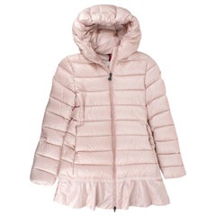 Moncler Kids 12Y Pink Ruffled Hem Down Hooded Coat - Size 12 Years