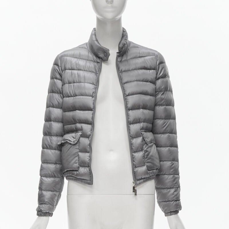 Gray MONCLER Lans Giubbotto grey down feather padded puffer jacket US0 XS For Sale