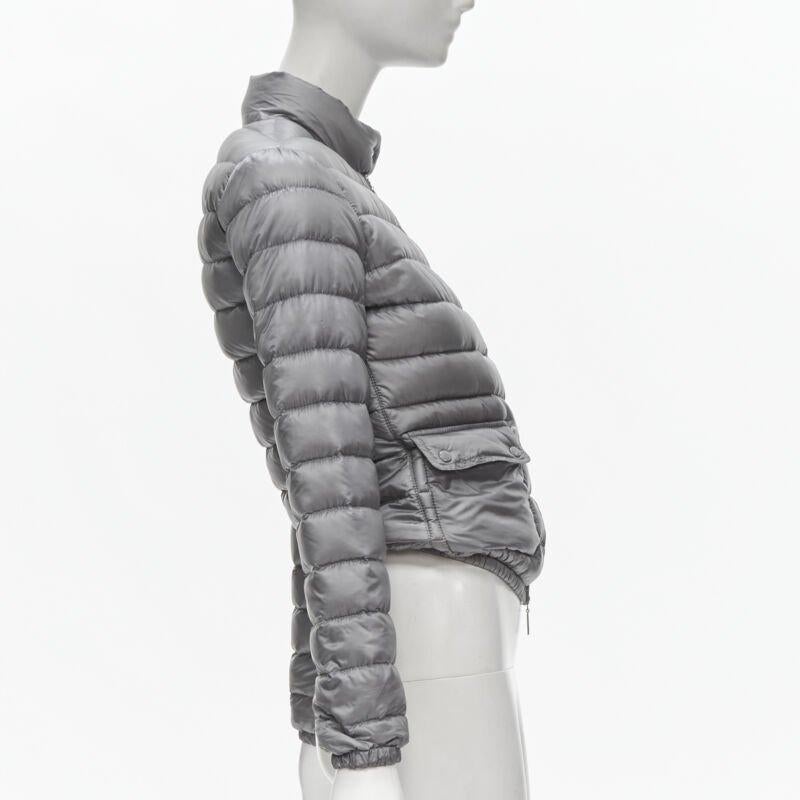 Women's MONCLER Lans Giubbotto grey down feather padded puffer jacket US0 XS For Sale