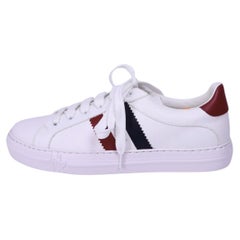 Moncler Leather Sneakers White with Tricolor Stripe Detail - EU 39