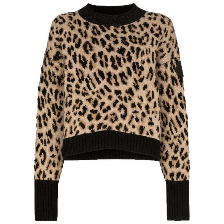 Moncler Leopard-Print Wool-Blend Sweater For Sale at 1stdibs