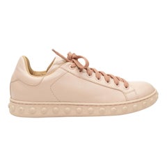 Moncler Light Pink Studded Leather Sneakers