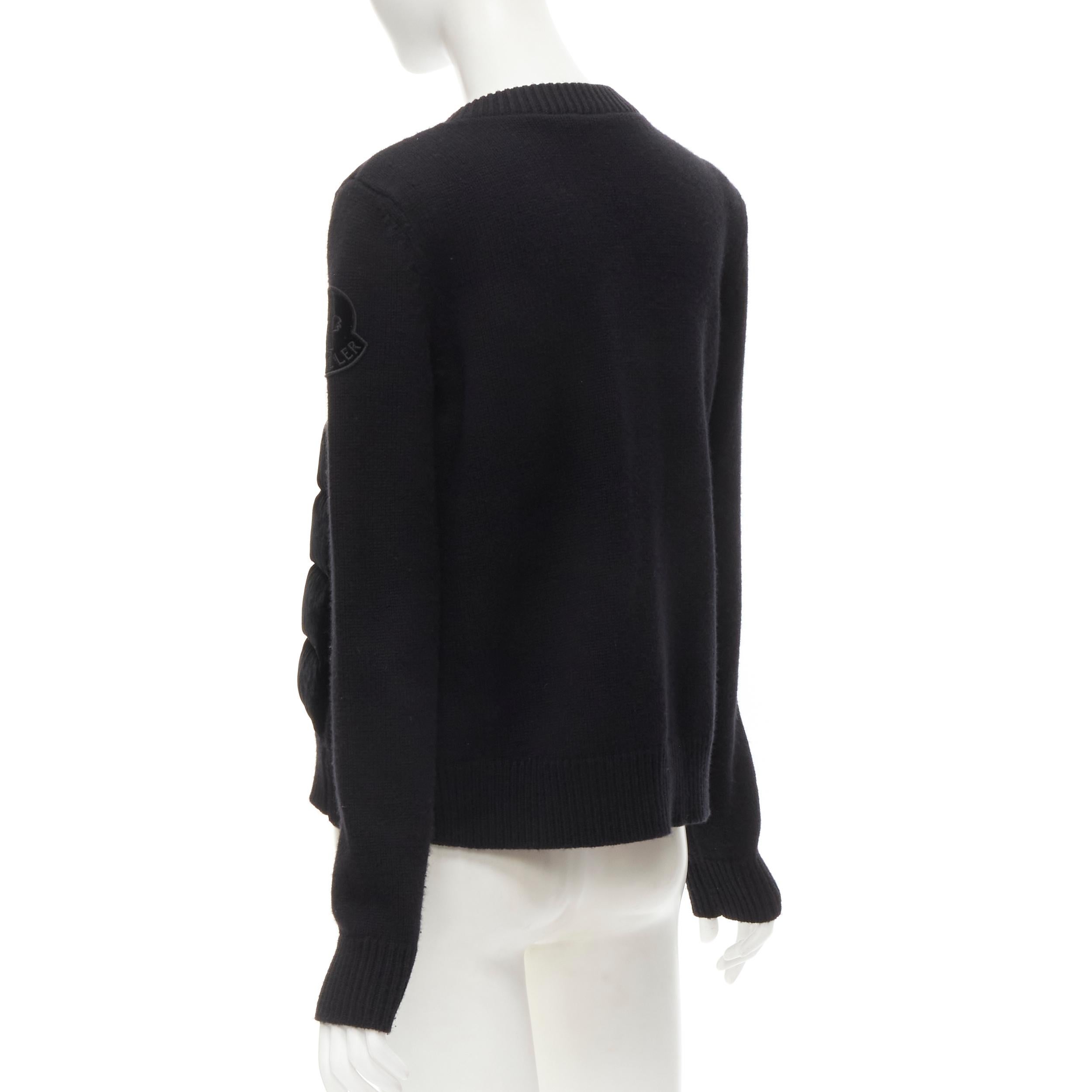 Black MONCLER Maglione Tricot black velvet down padded wool knit cardigan S