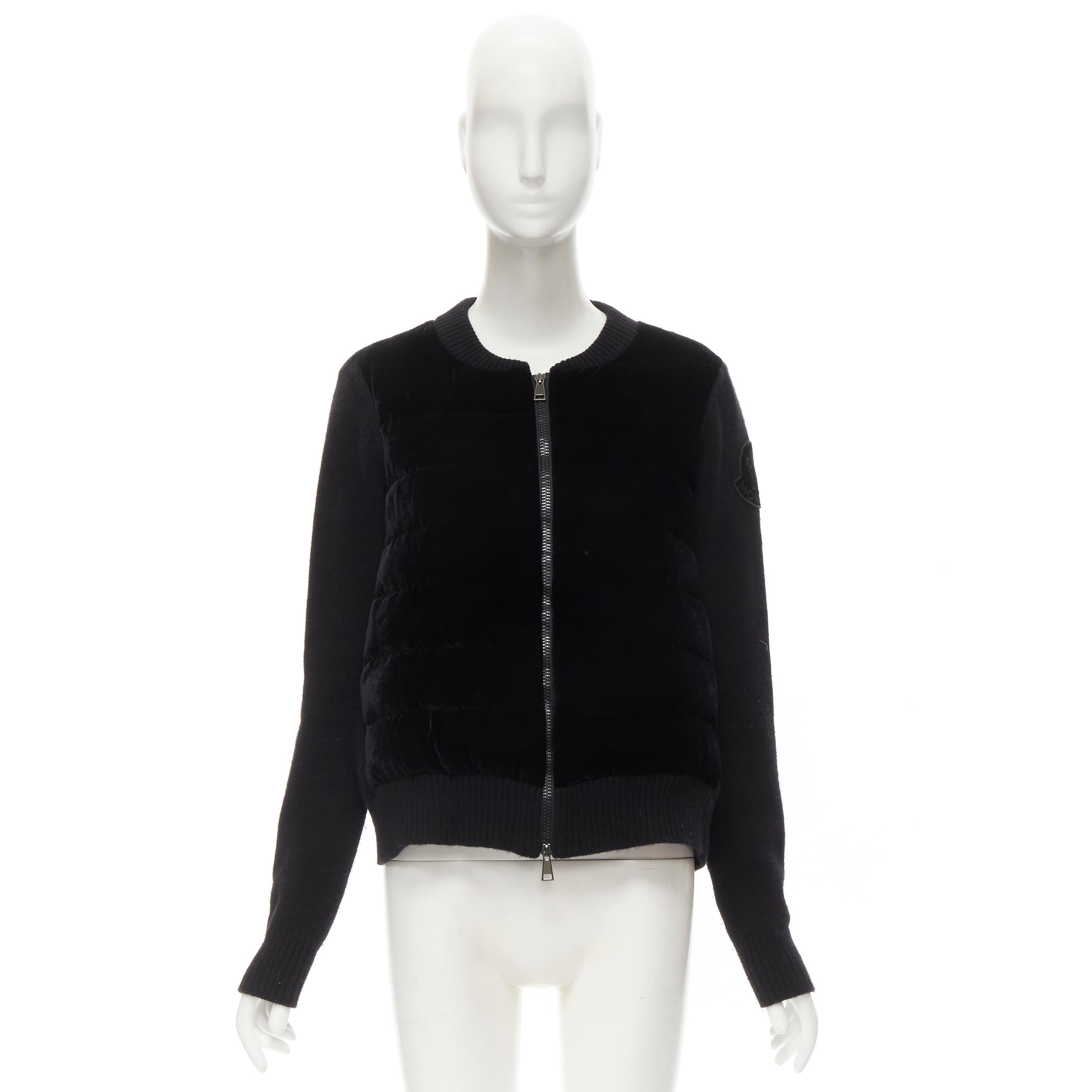 MONCLER Maglione Tricot black velvet down padded wool knit cardigan S 1